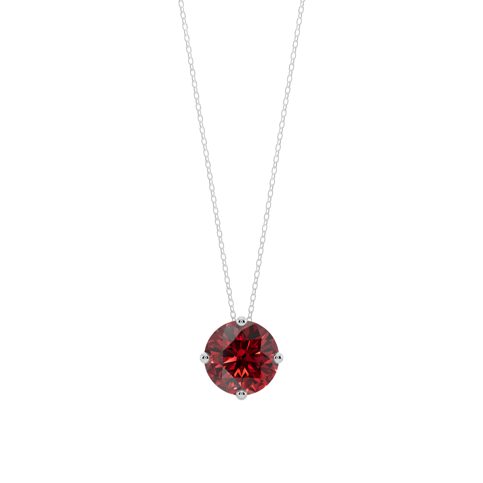 Red Round Solitaire 925 Silver Necklace | Velmé