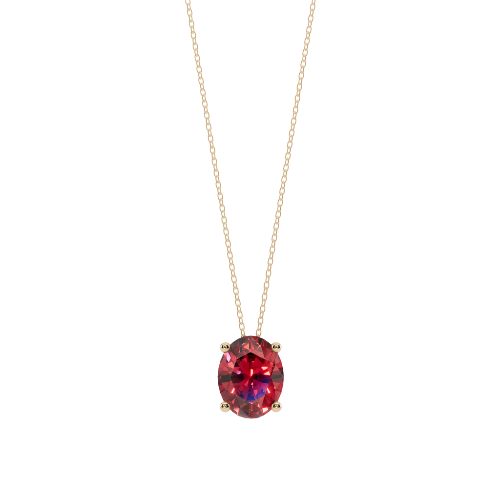 Red Oval Solitaire 925 Silver Necklace | Velmé