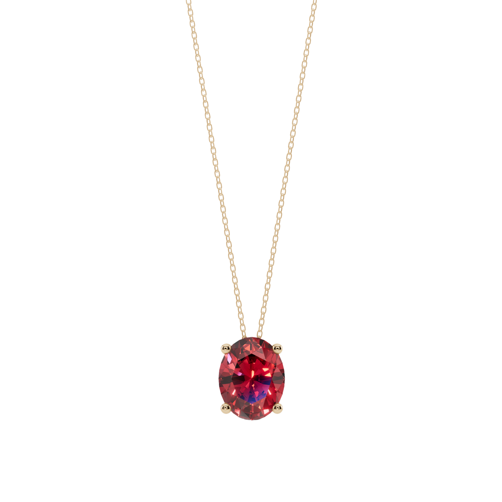 Red Oval Solitaire 925 Silver Necklace | Velmé