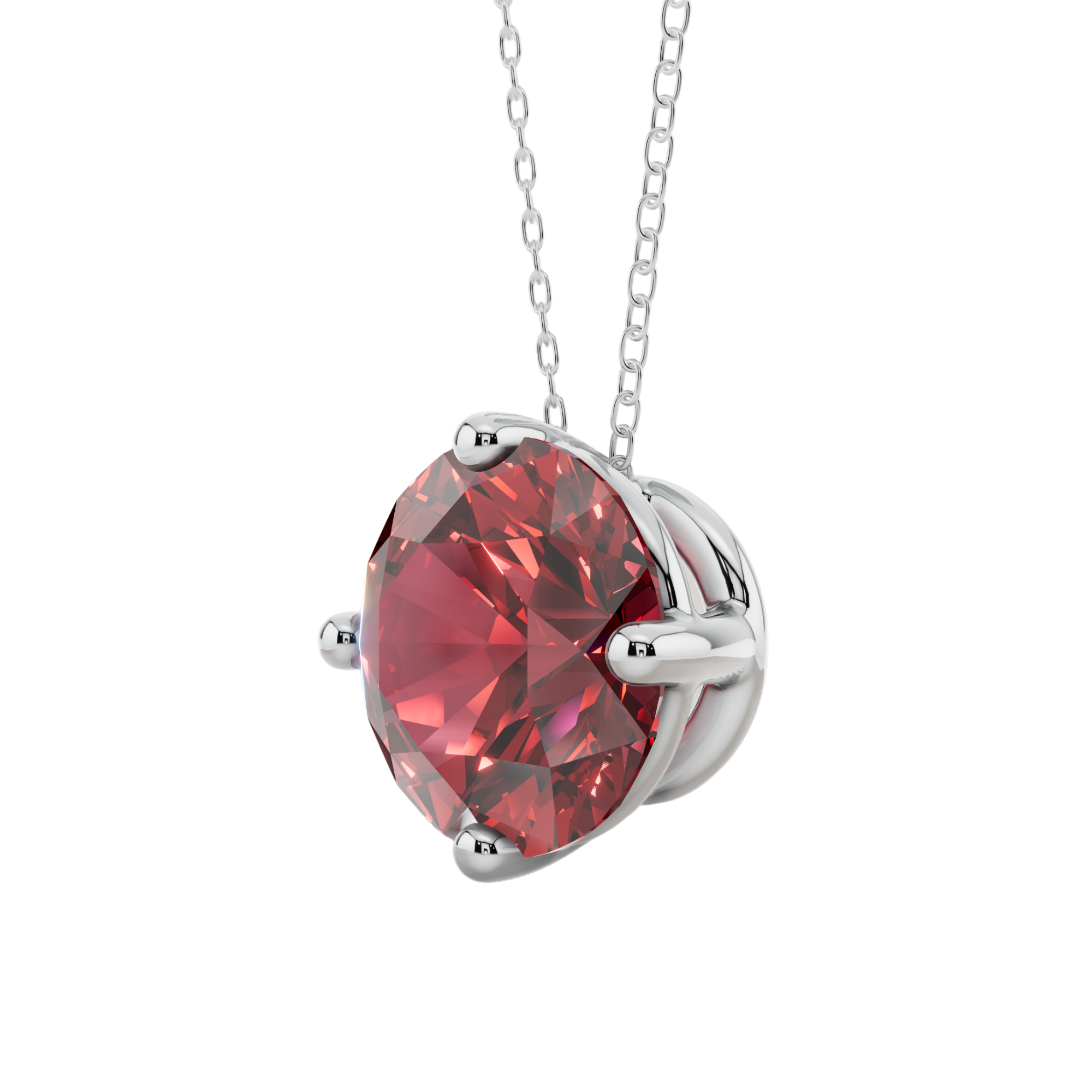 Red Round Solitaire 925 Silver Necklace | Velmé