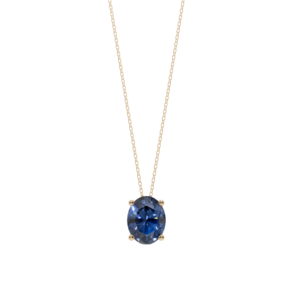 Blue Oval Solitaire 925 Silver Necklace | Velmé