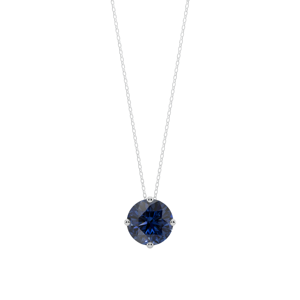 Blue Round Solitaire 925 Silver Necklace | Velmé
