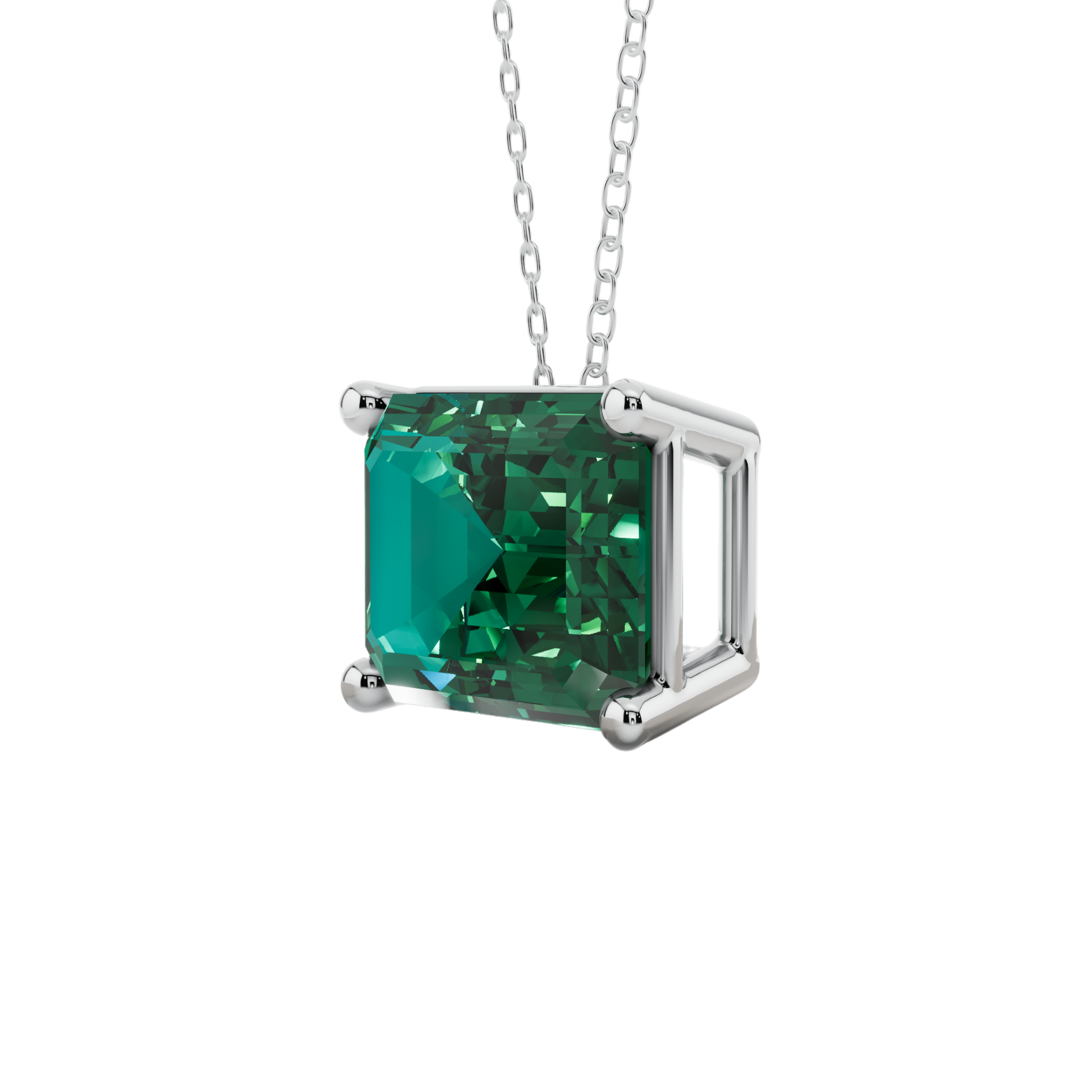 Green Emerald Solitaire 925 Silver Necklace | Velmé