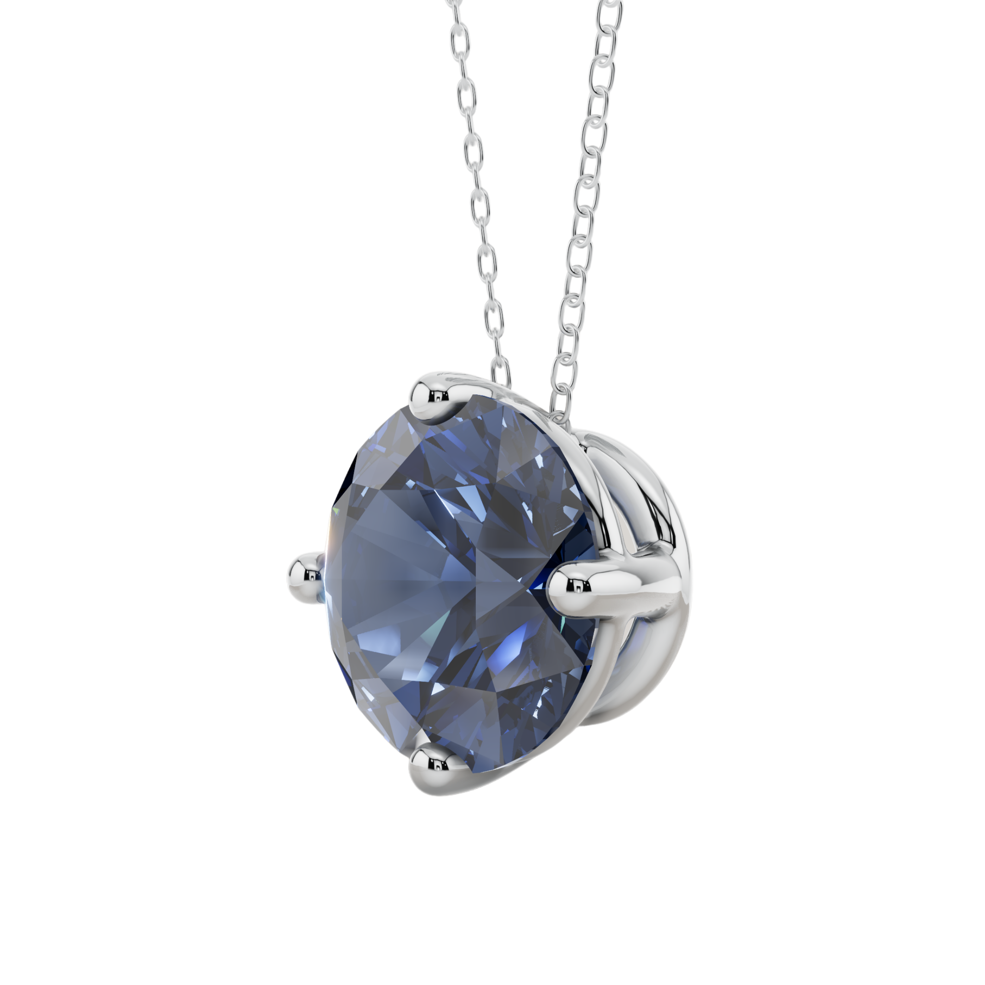 Blue Round Solitaire 925 Silver Necklace | Velmé