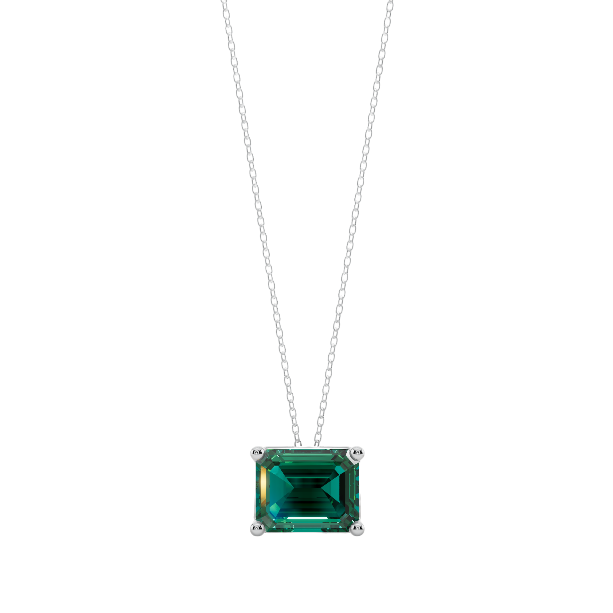 Green Emerald Solitaire 925 Silver Necklace | Velmé