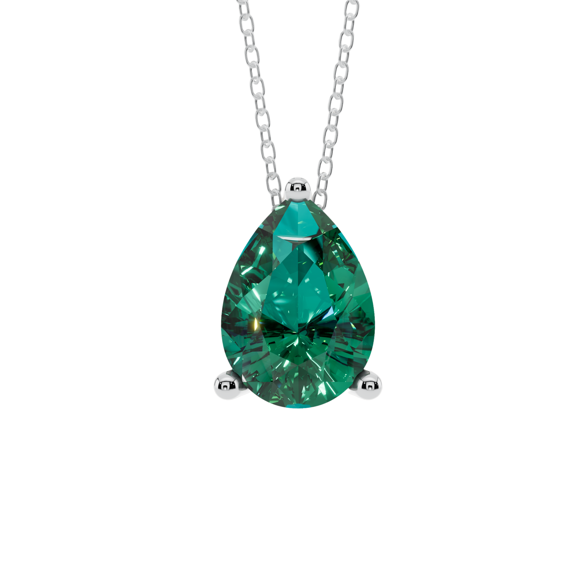 Green Pear Solitaire 925 Silver Necklace | Velmé