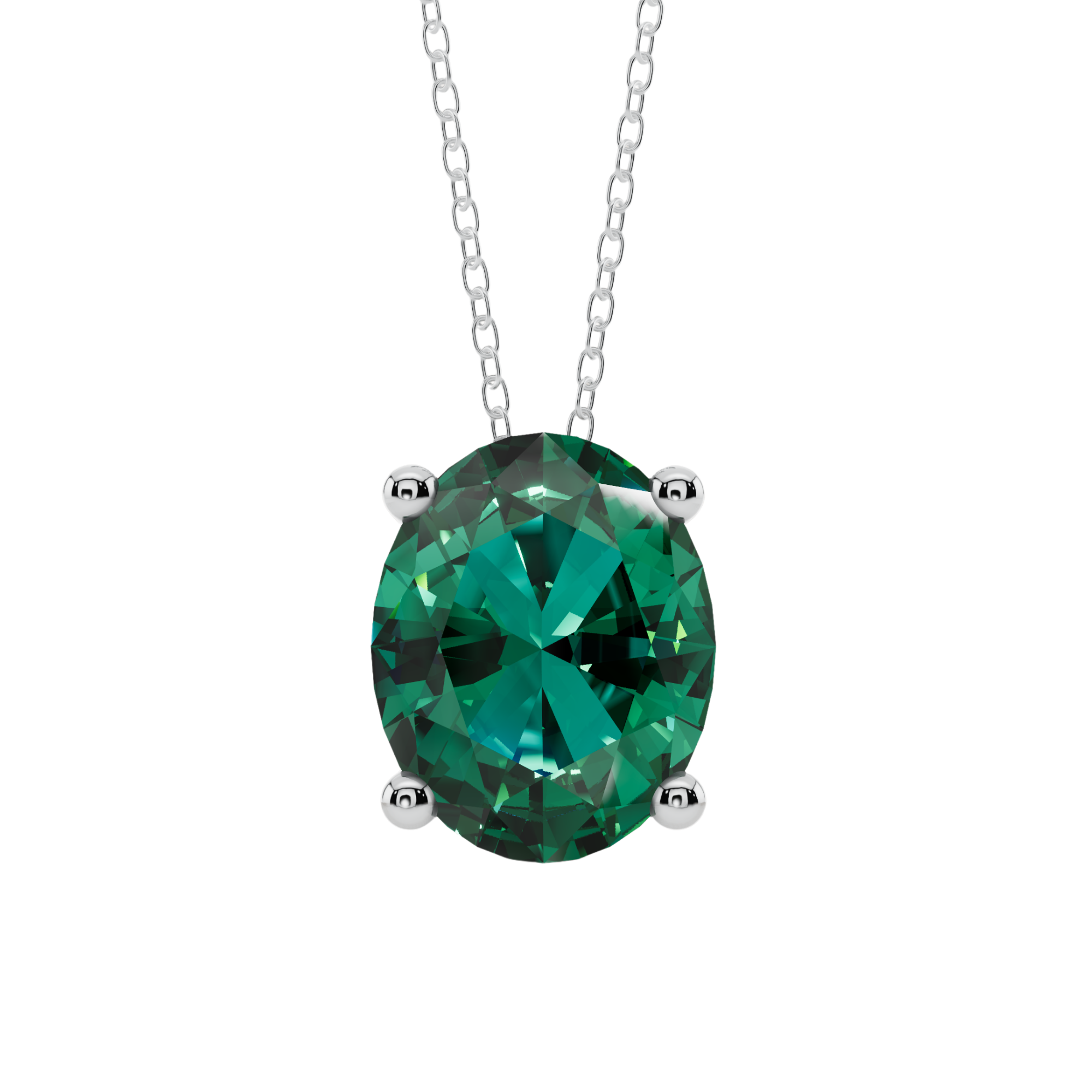 Green Oval Solitaire 925 Silver Necklace | Velmé