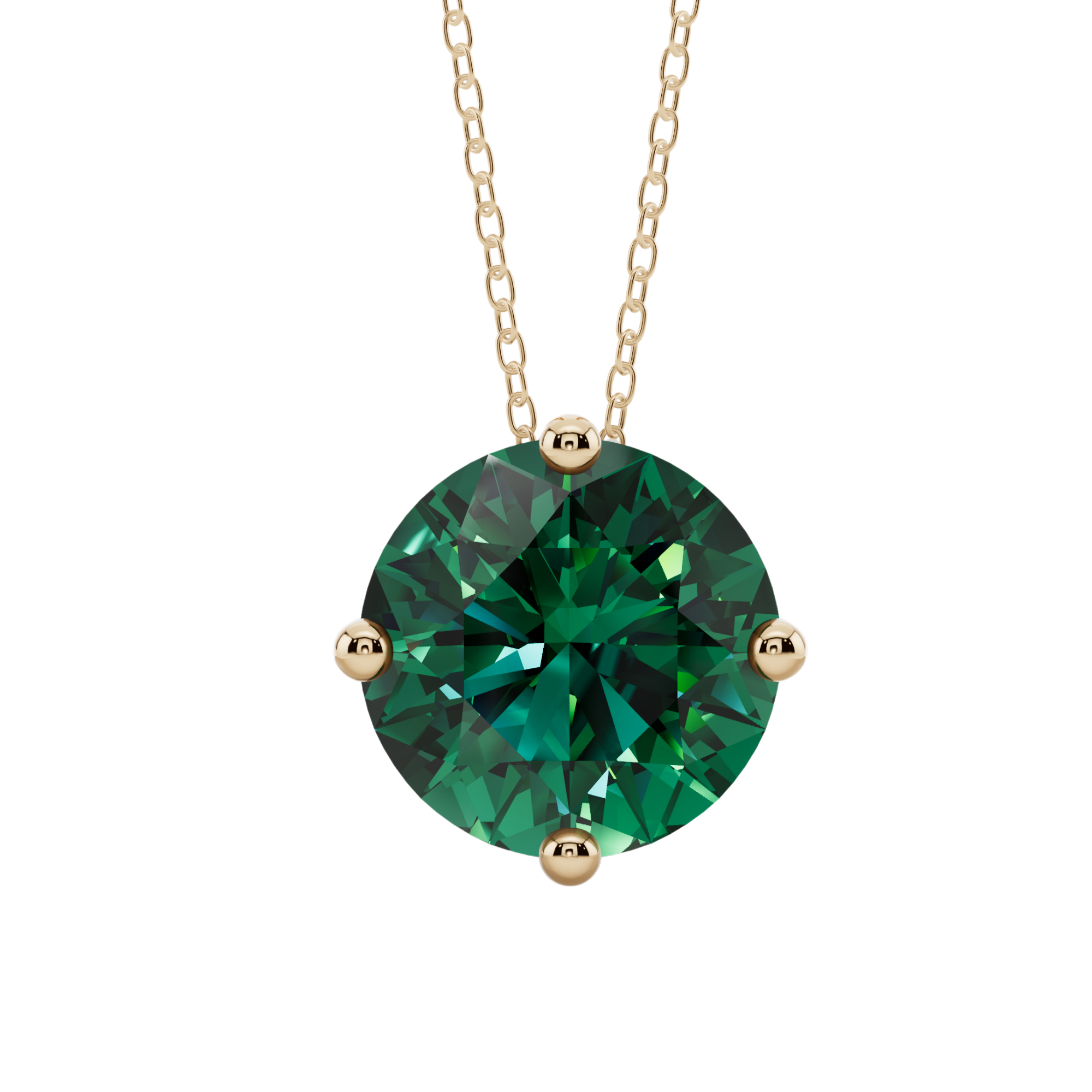 Green Round Solitaire 925 Silver Necklace | Velmé