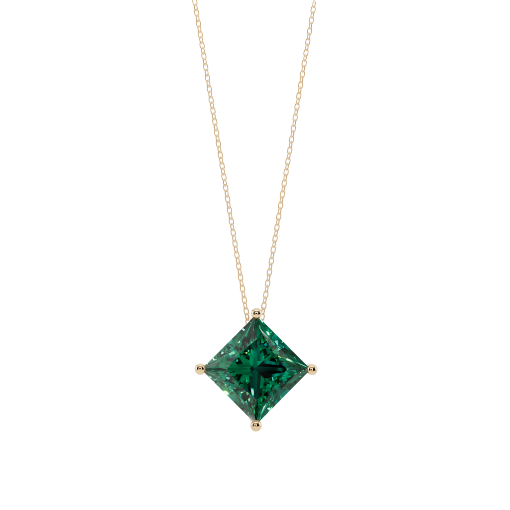 Green Bold Princess Solitaire 925 Silver Necklace | Velmé