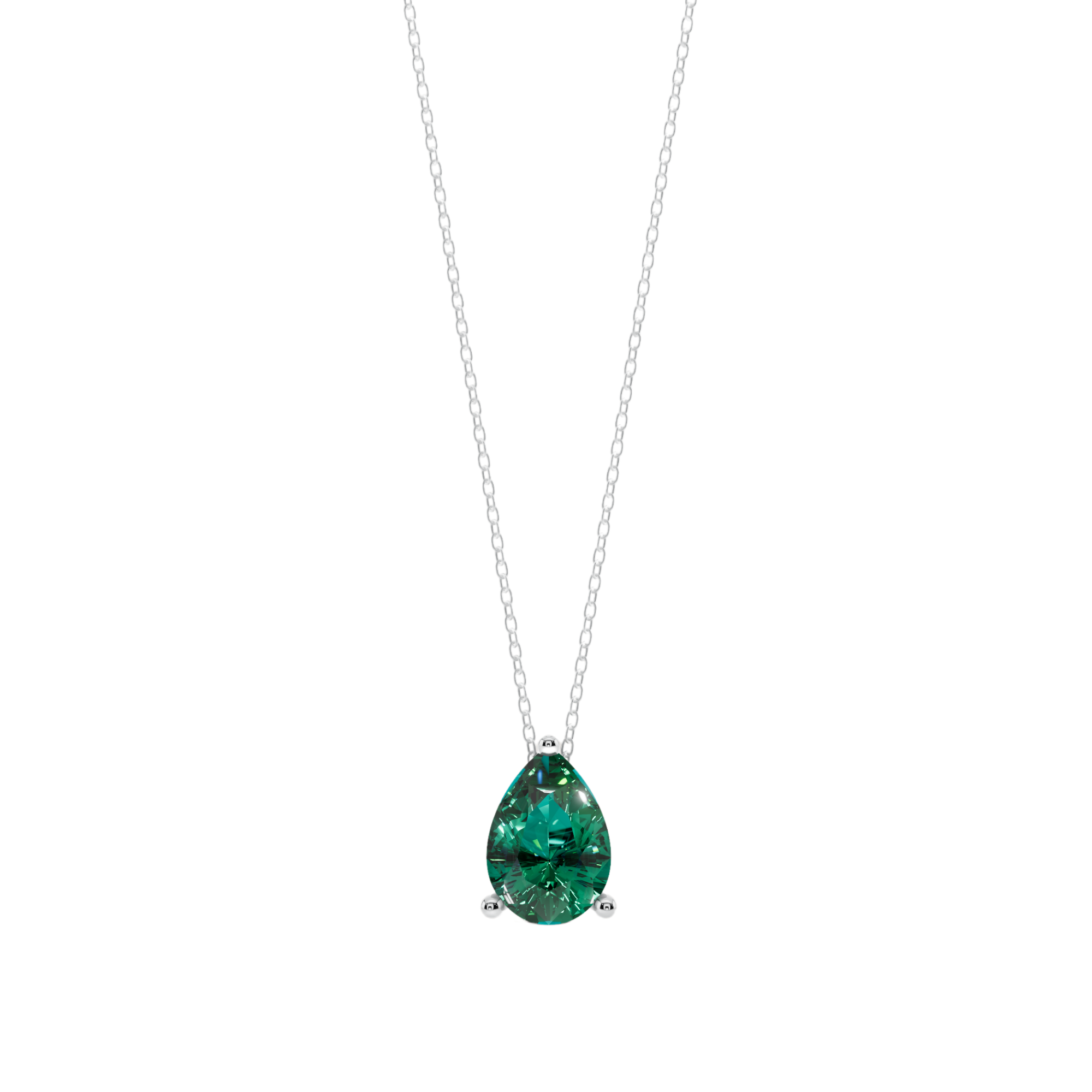 Green Pear Solitaire 925 Silver Necklace | Velmé