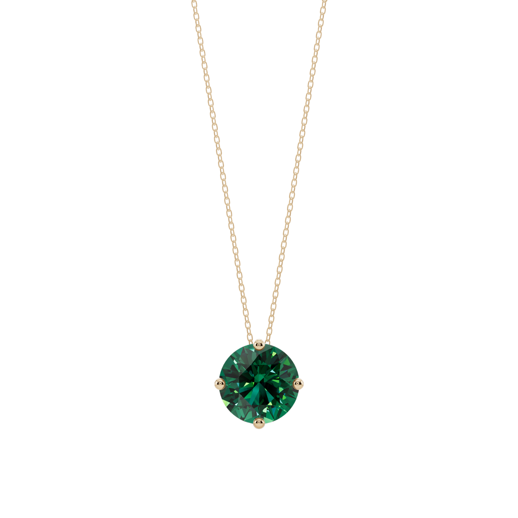 Green Round Solitaire 925 Silver Necklace | Velmé