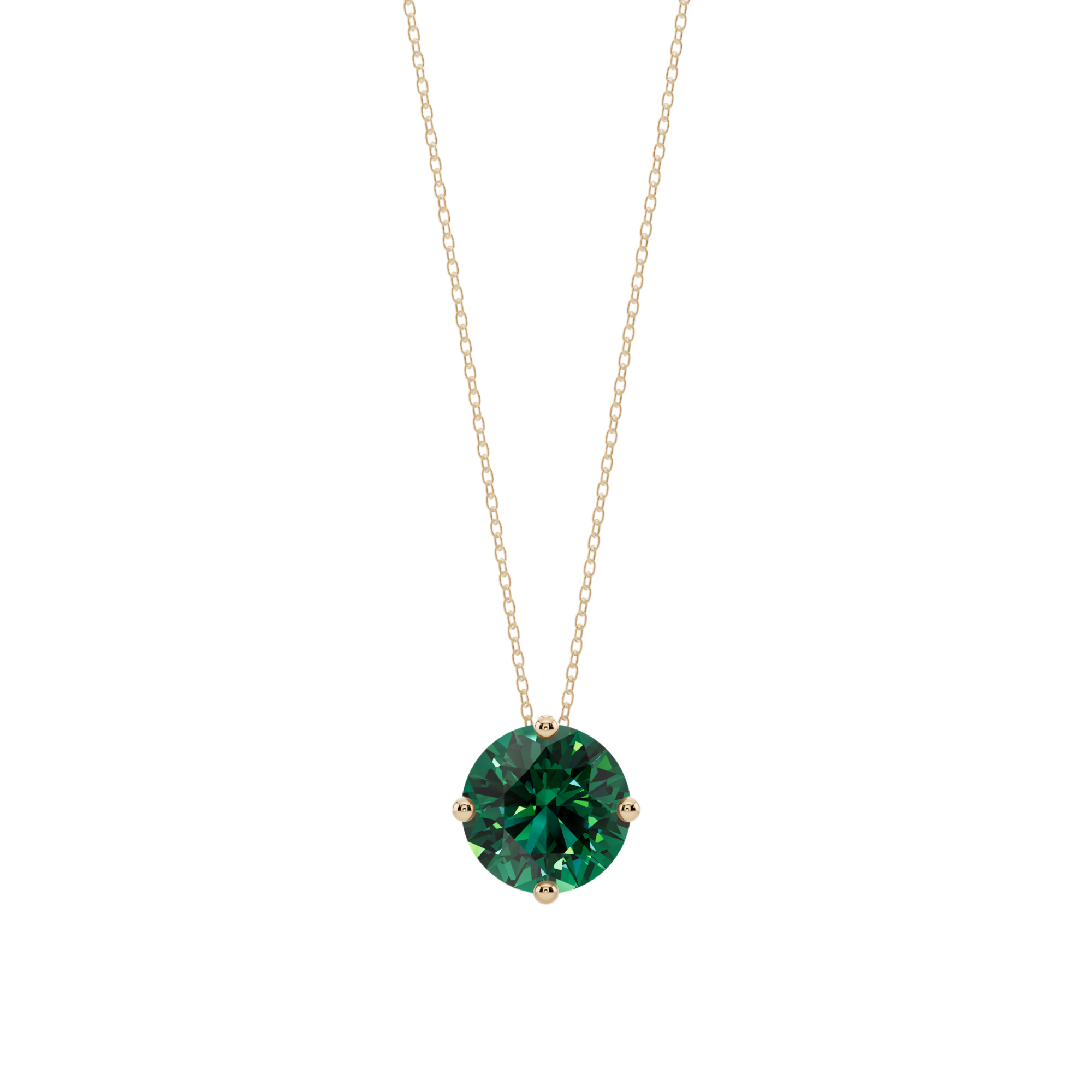 Green Round Solitaire 925 Silver Necklace | Velmé