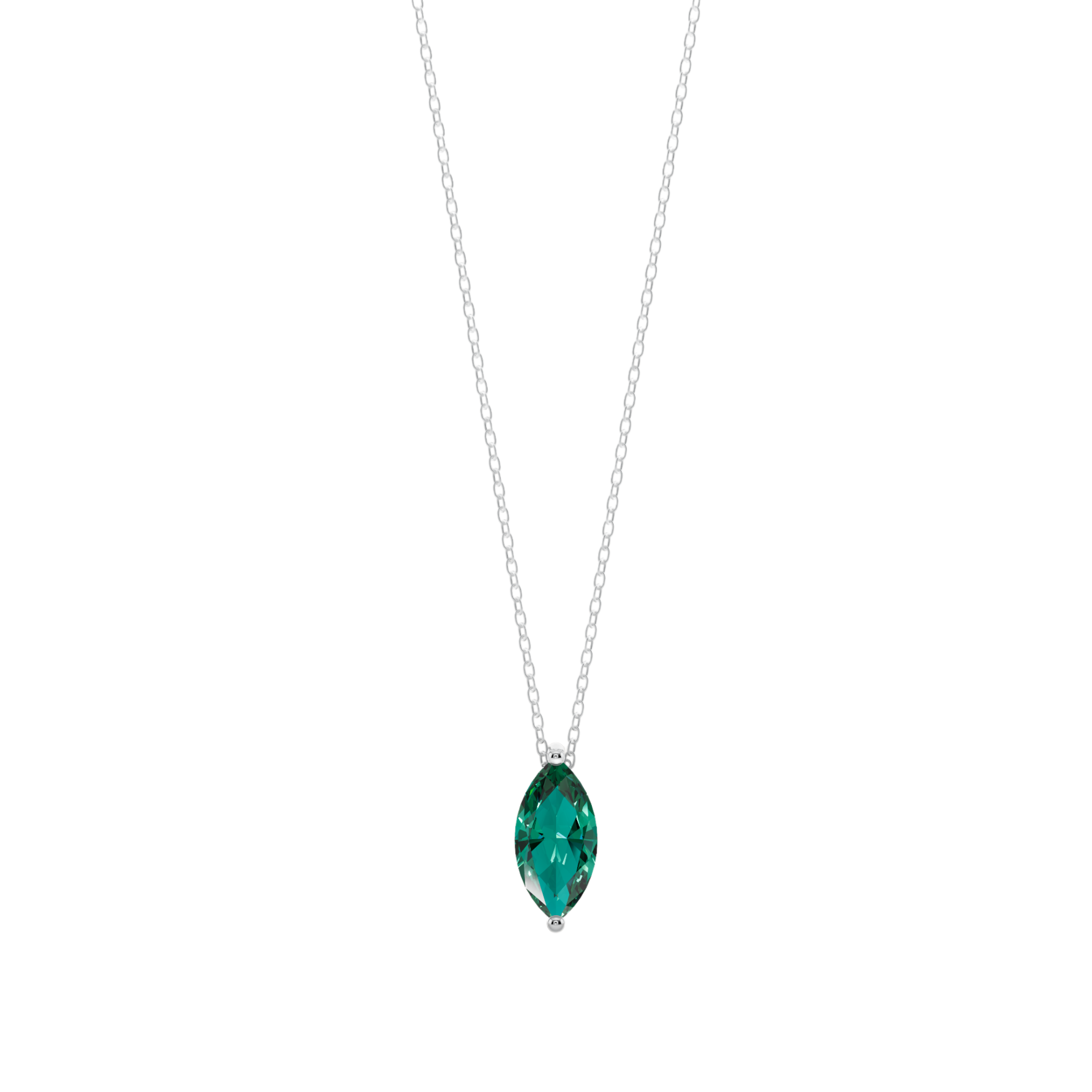 Green Marquise Solitaire 925 Silver Necklace | Velmé