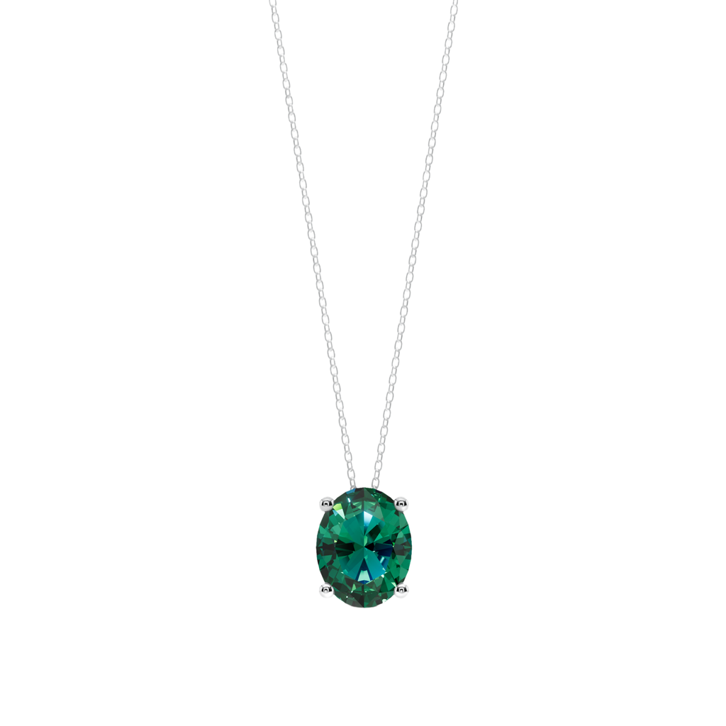 Green Oval Solitaire 925 Silver Necklace | Velmé