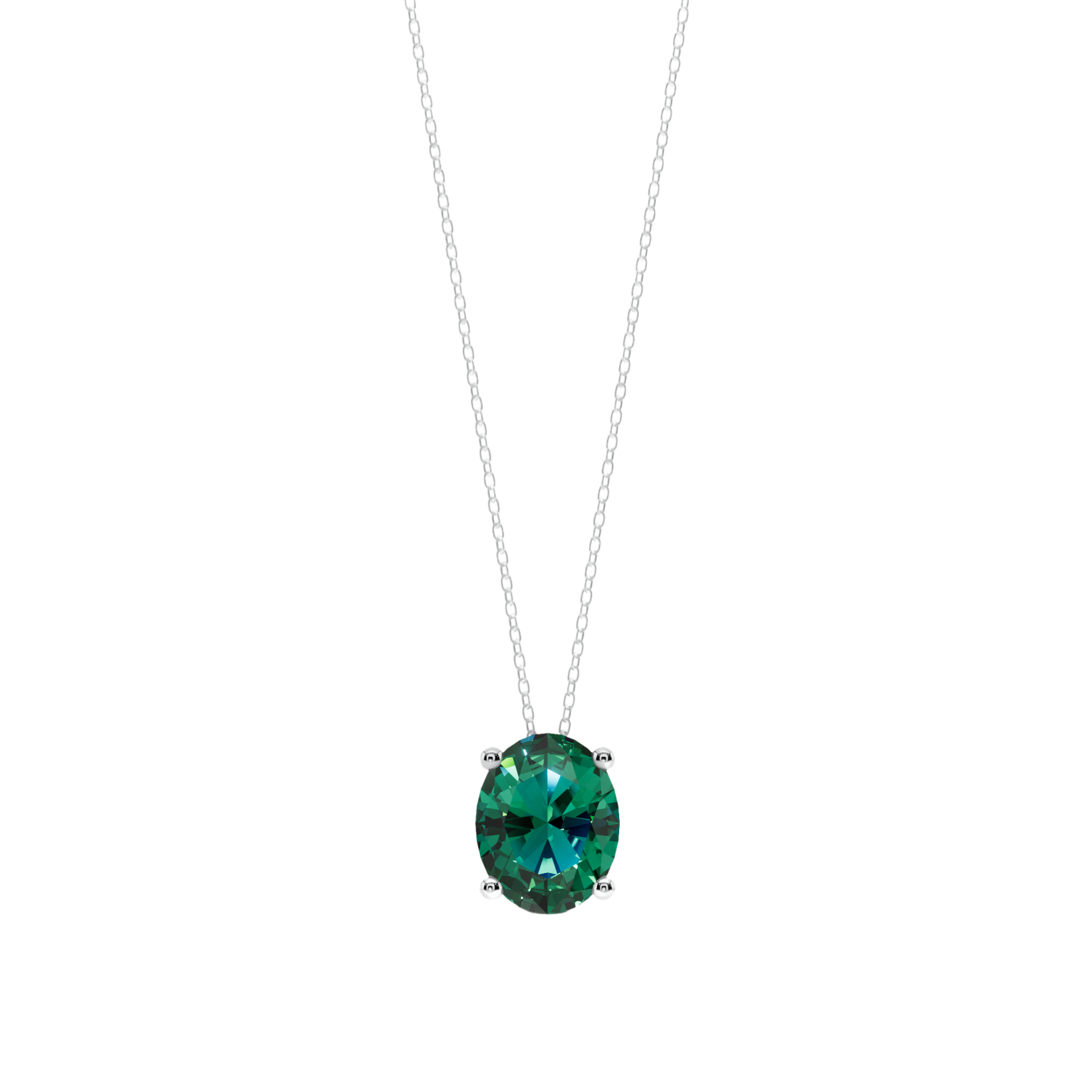 Green Oval Solitaire 925 Silver Necklace | Velmé