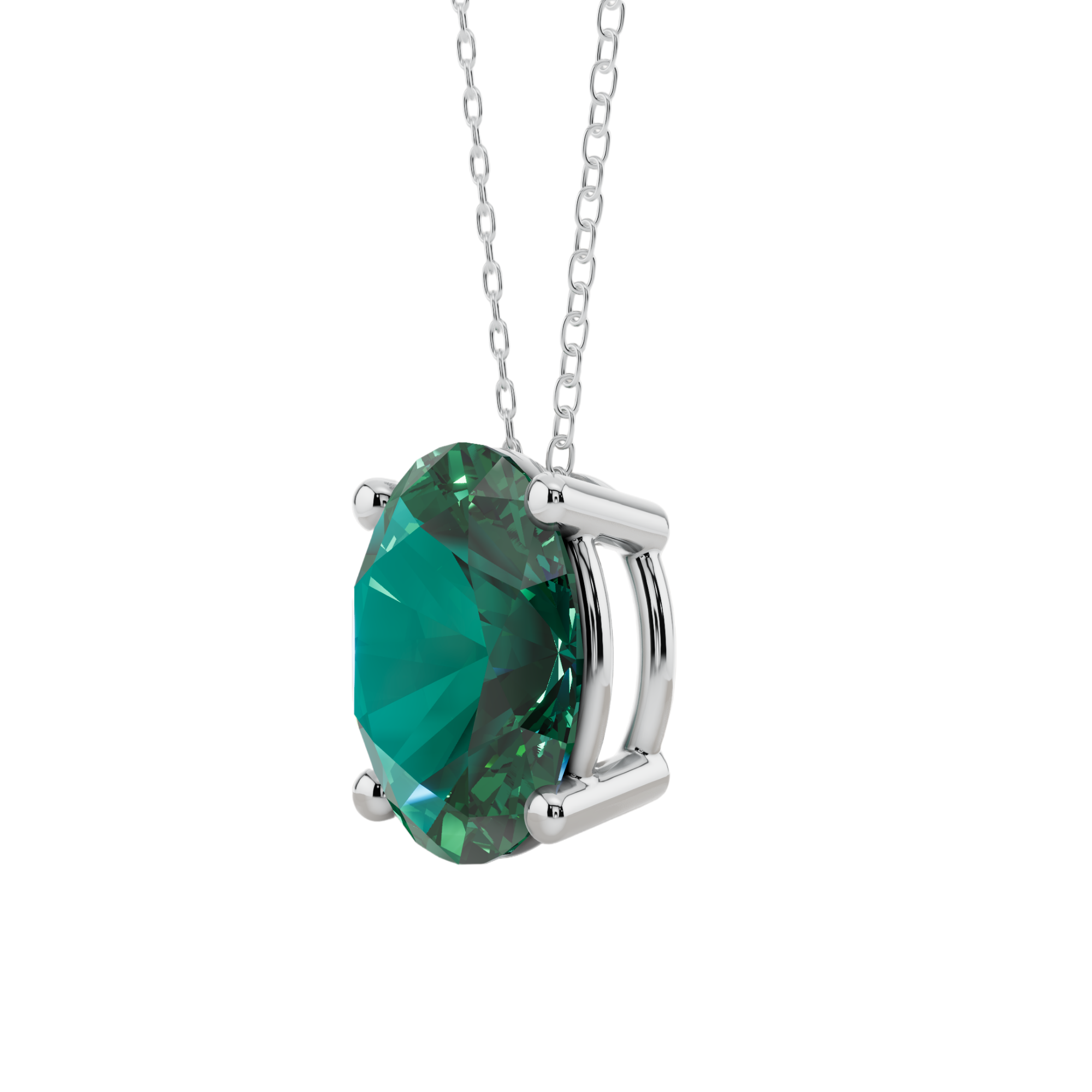 Green Oval Solitaire 925 Silver Necklace | Velmé