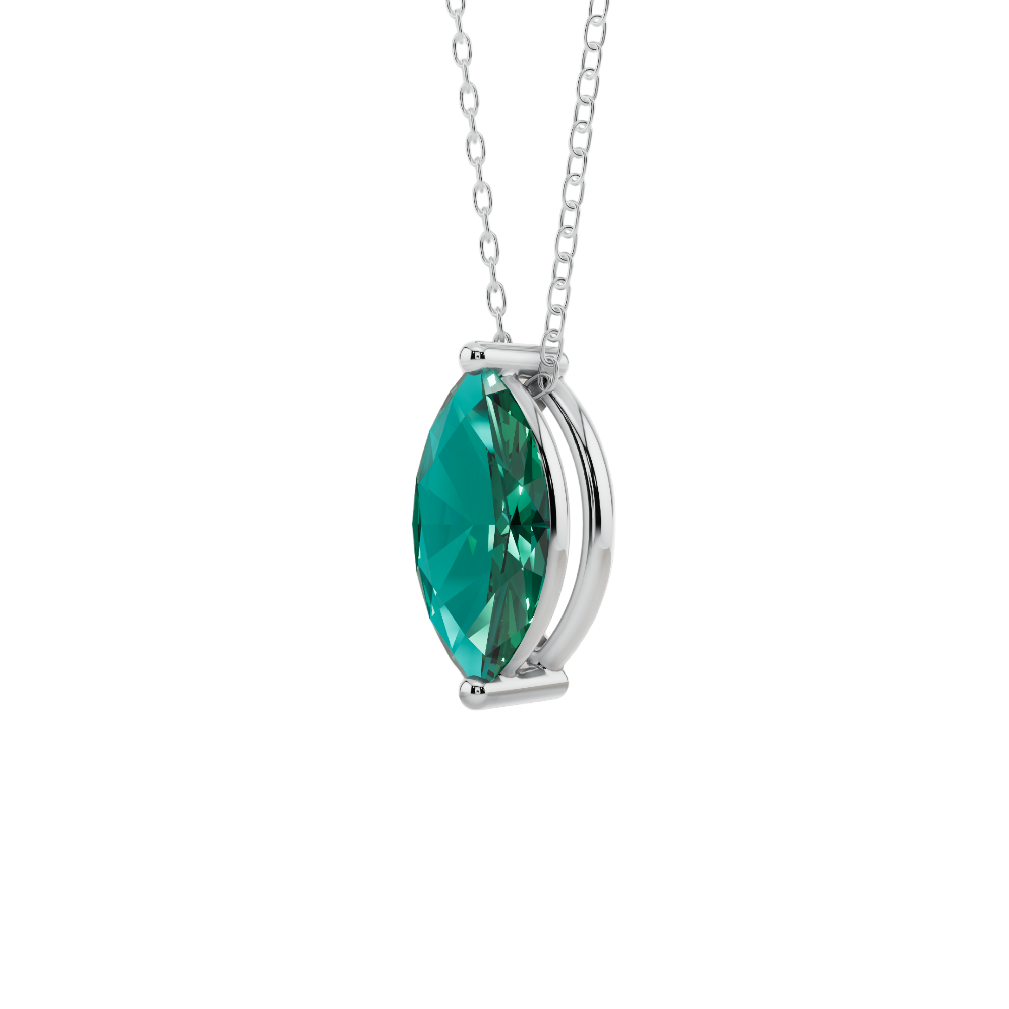 Green Marquise Solitaire 925 Silver Necklace | Velmé