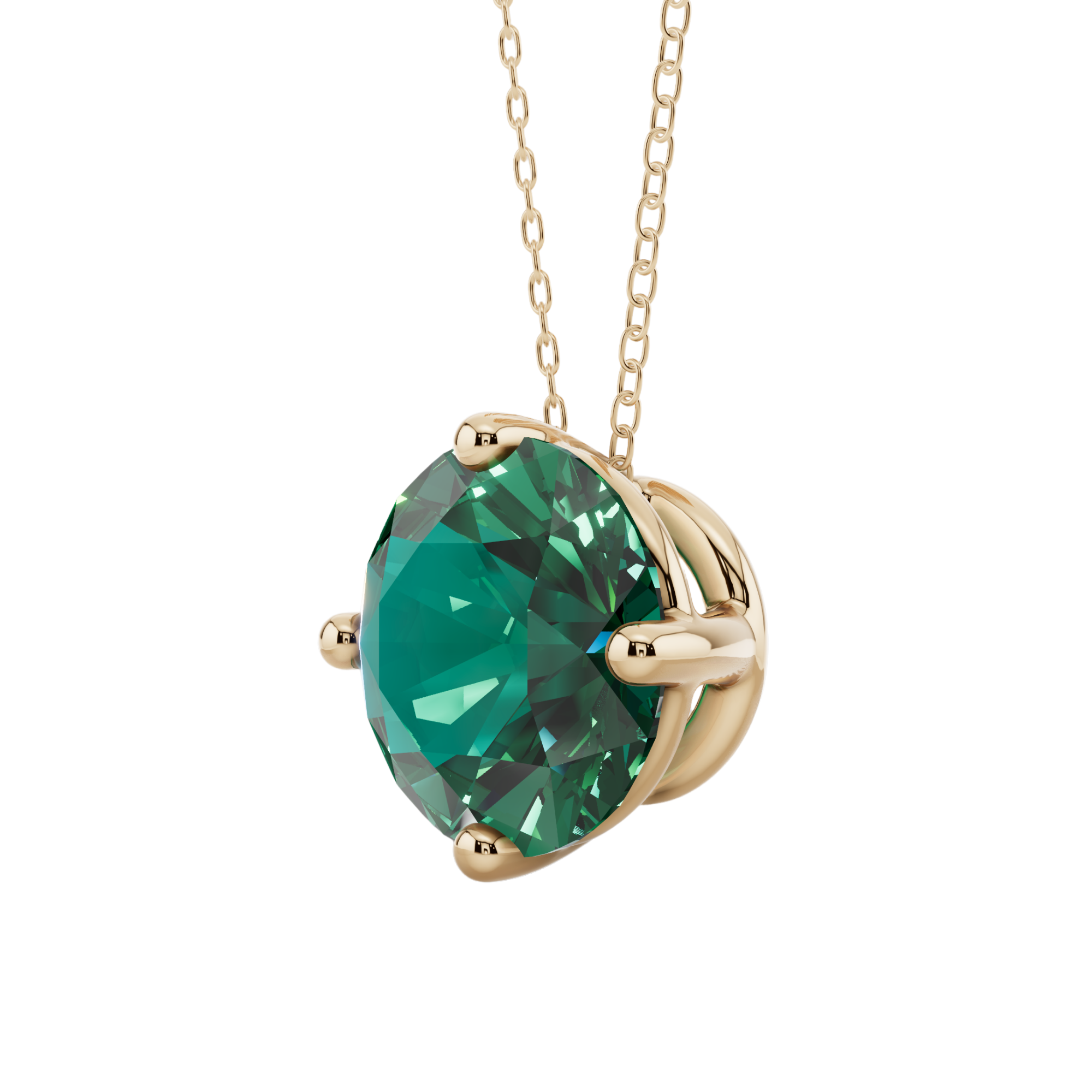 Green Round Solitaire 925 Silver Necklace | Velmé