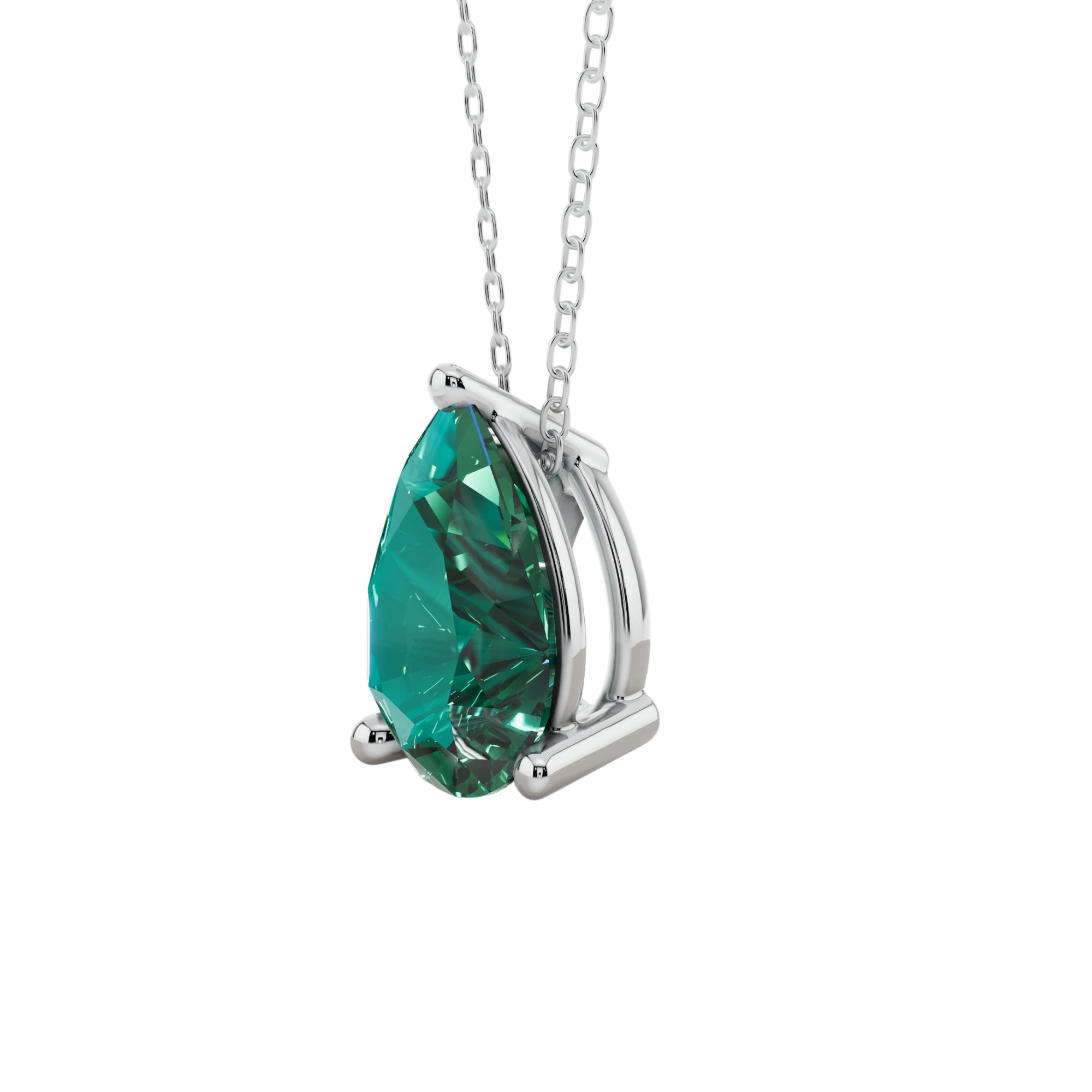 Green Pear Solitaire 925 Silver Necklace | Velmé