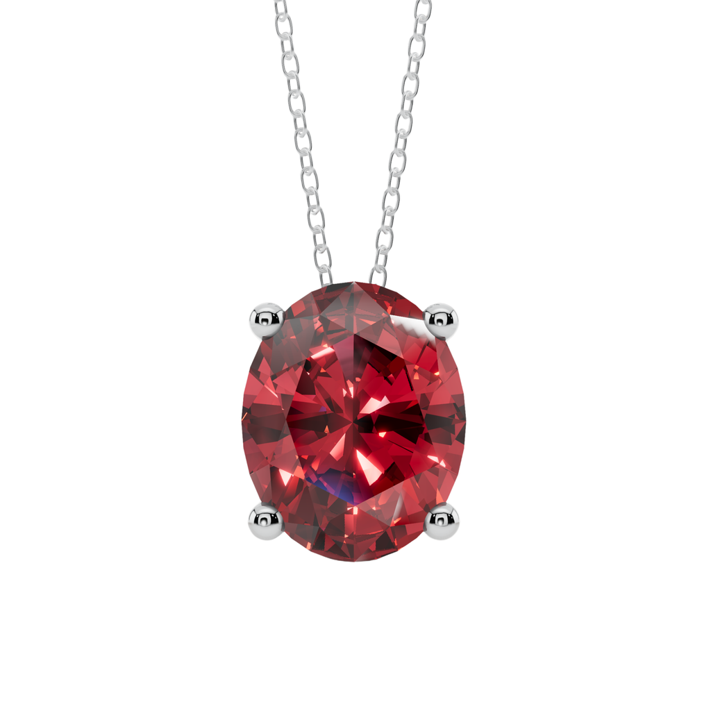 Red Oval Solitaire 925 Silver Necklace | Velmé