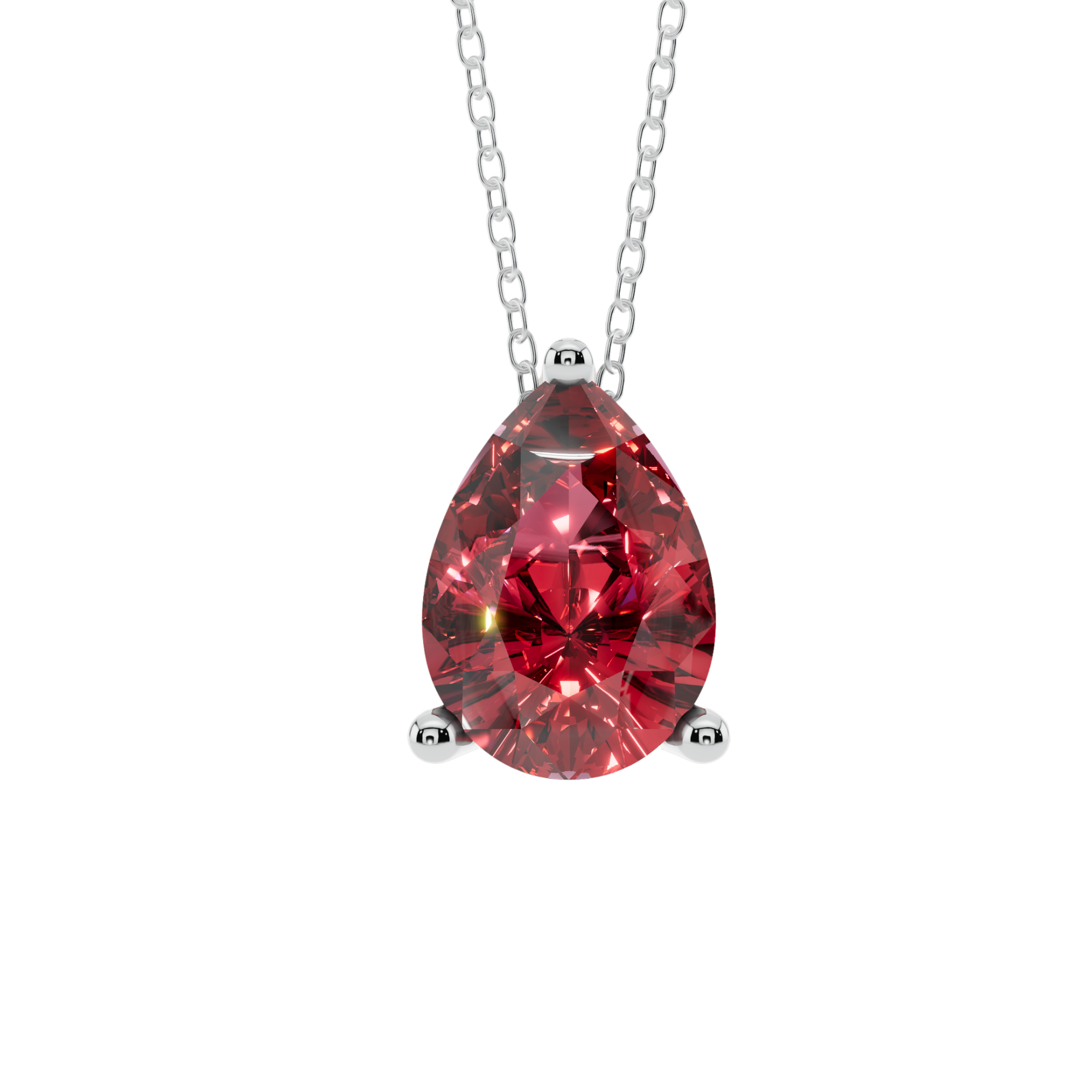 Red Pear Solitaire 925 Silver Necklace | Velmé
