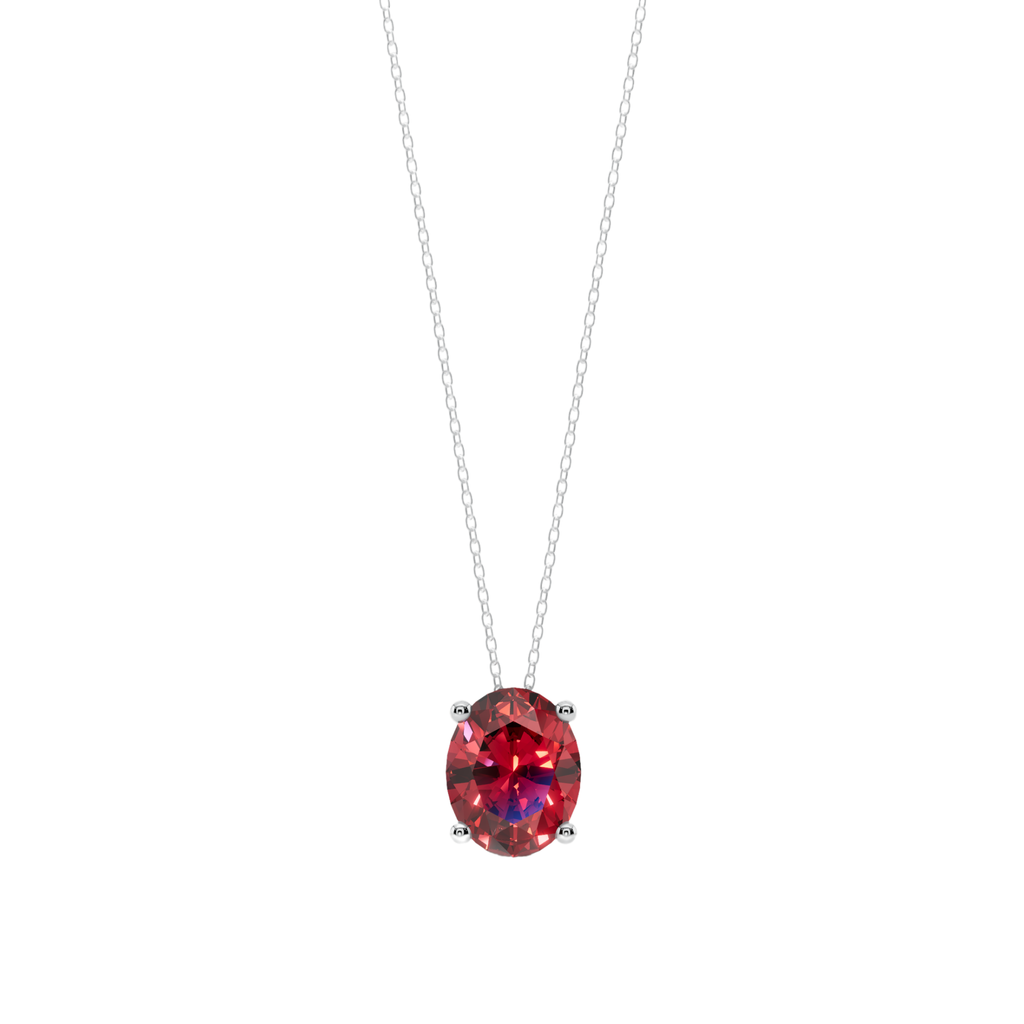 Red Oval Solitaire 925 Silver Necklace | Velmé