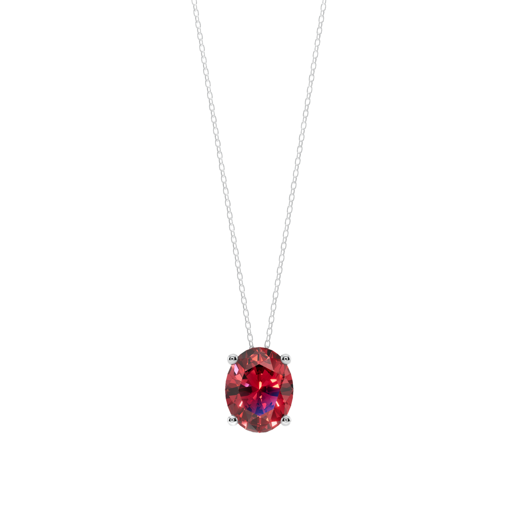 Red Oval Solitaire 925 Silver Necklace | Velmé