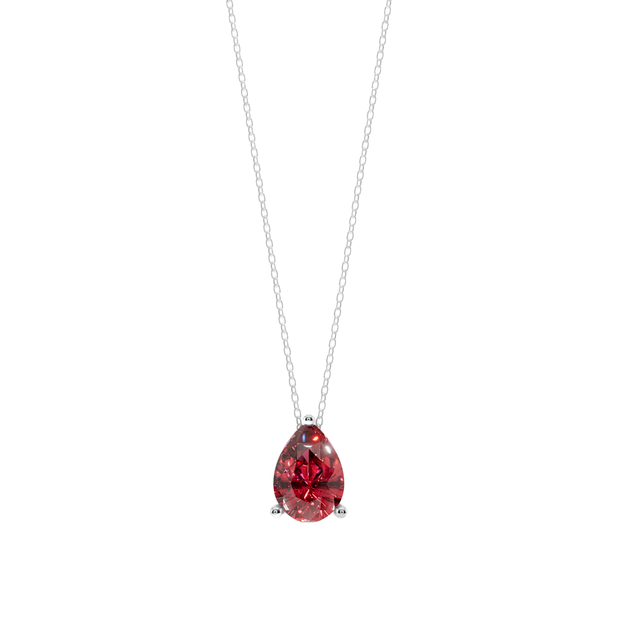 Red Pear Solitaire 925 Silver Necklace | Velmé