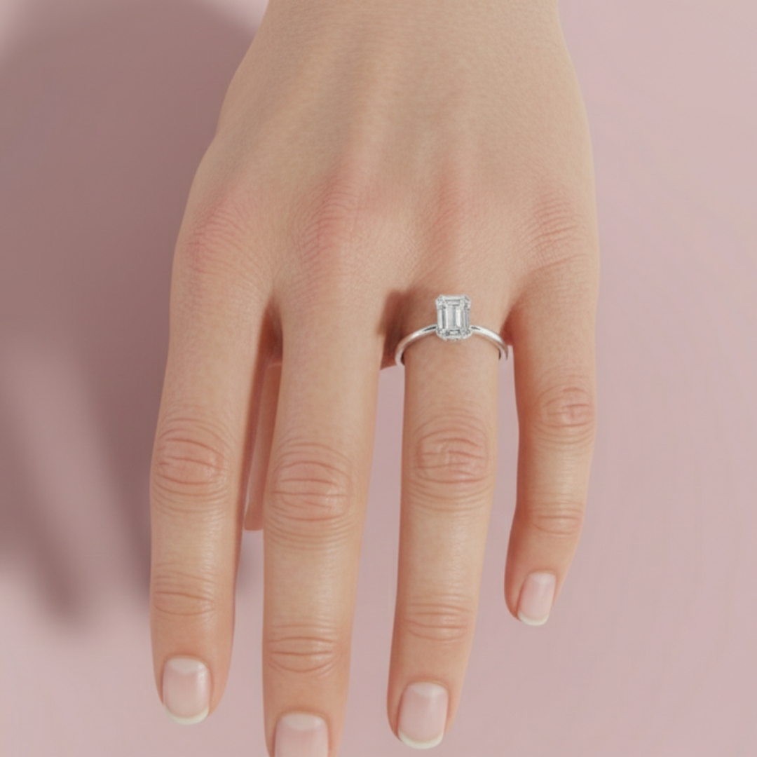 Half Bezel Radiant Solitaire 925 Pure Silver Ring My Store