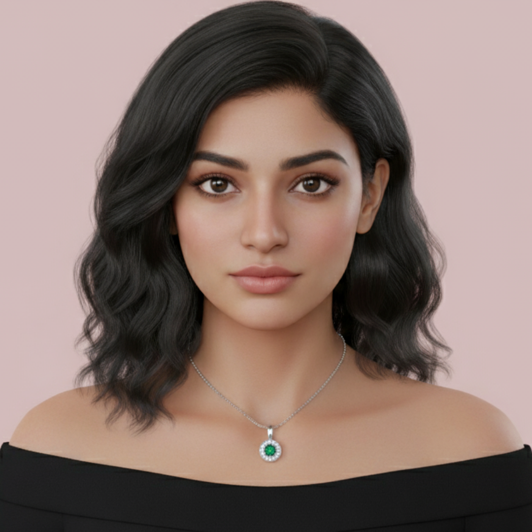 Sanaaz Green Round 925 Pure Silver Necklace My Store