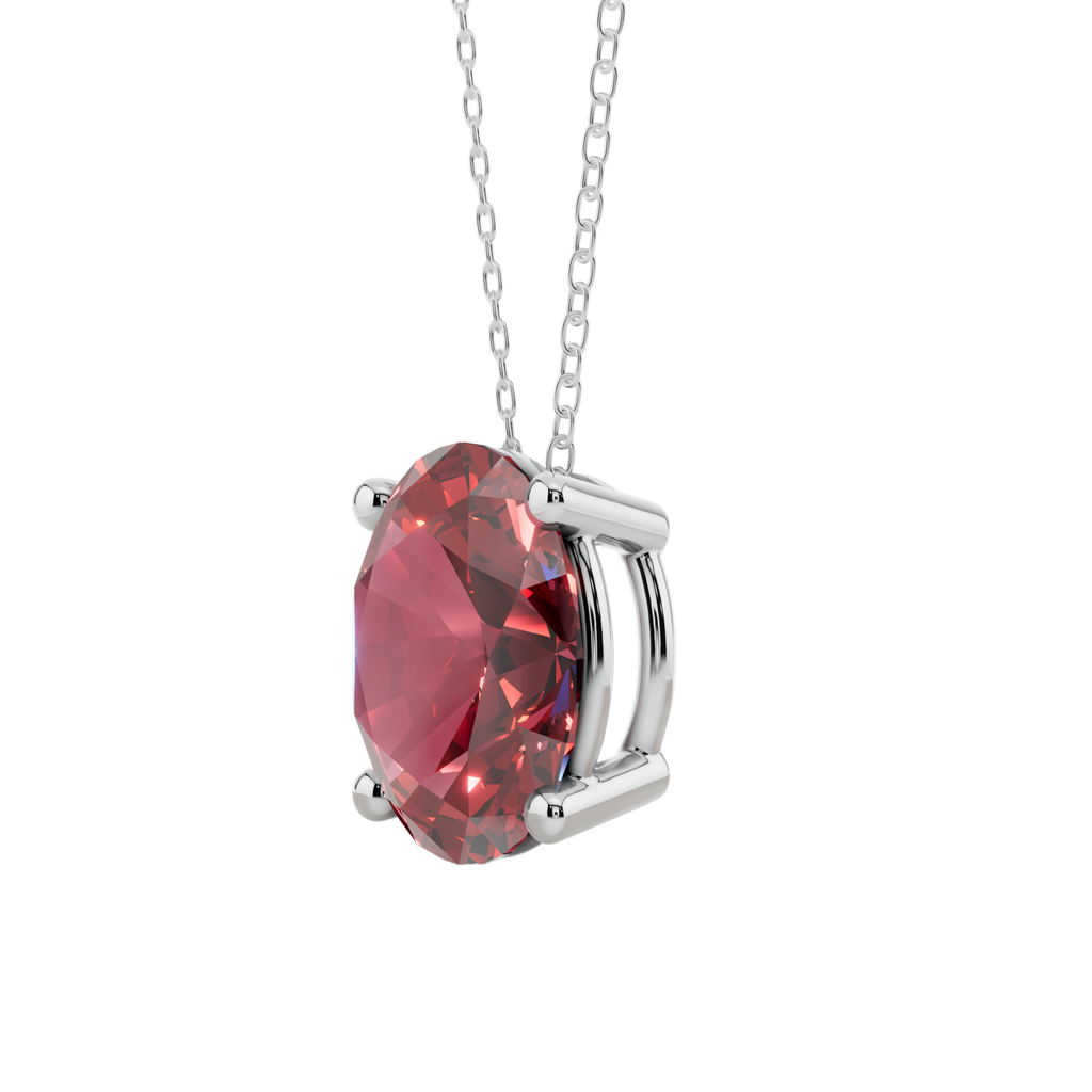 Red Oval Solitaire 925 Silver Necklace | Velmé