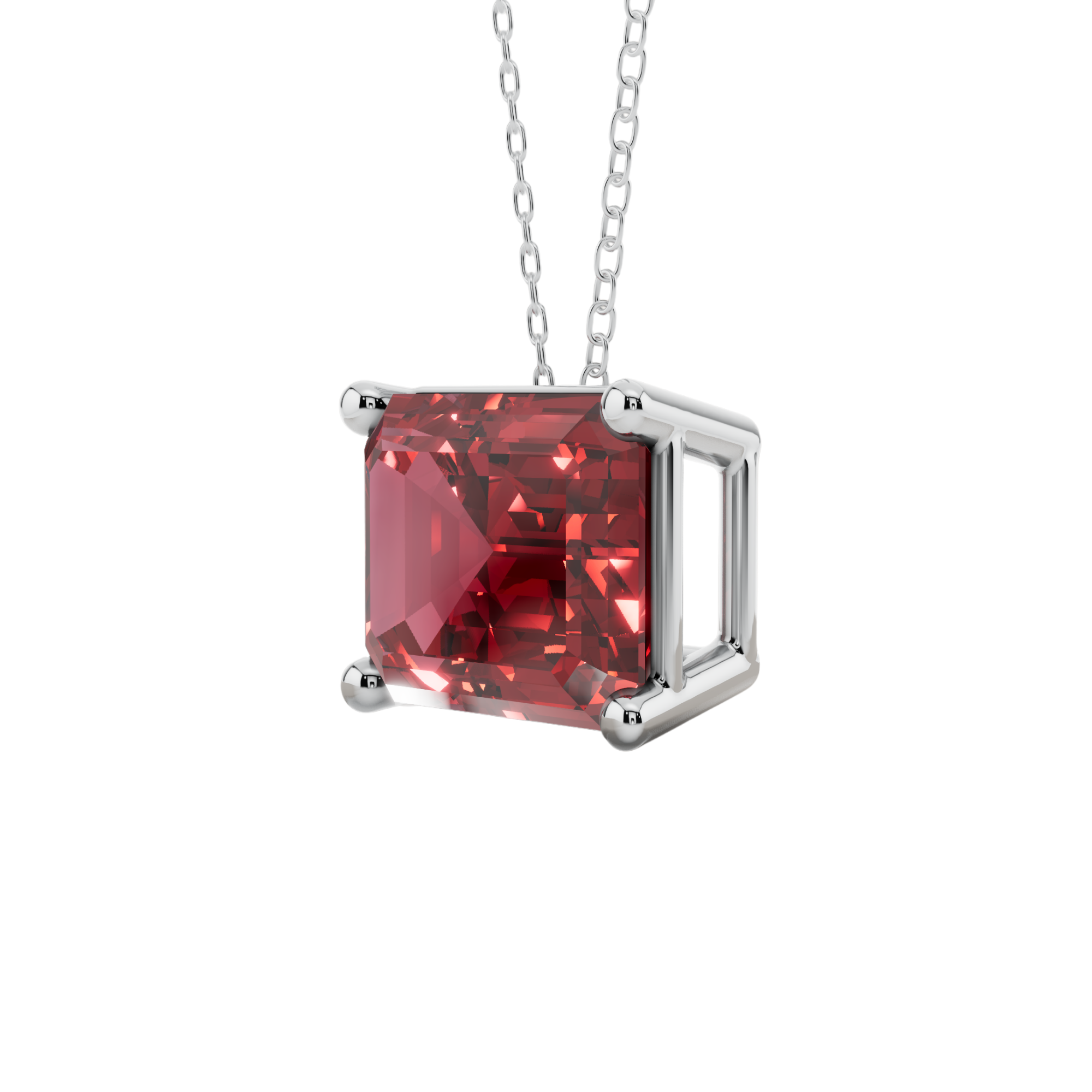 Red Emerald Solitaire 925 Silver Necklace | Velmé