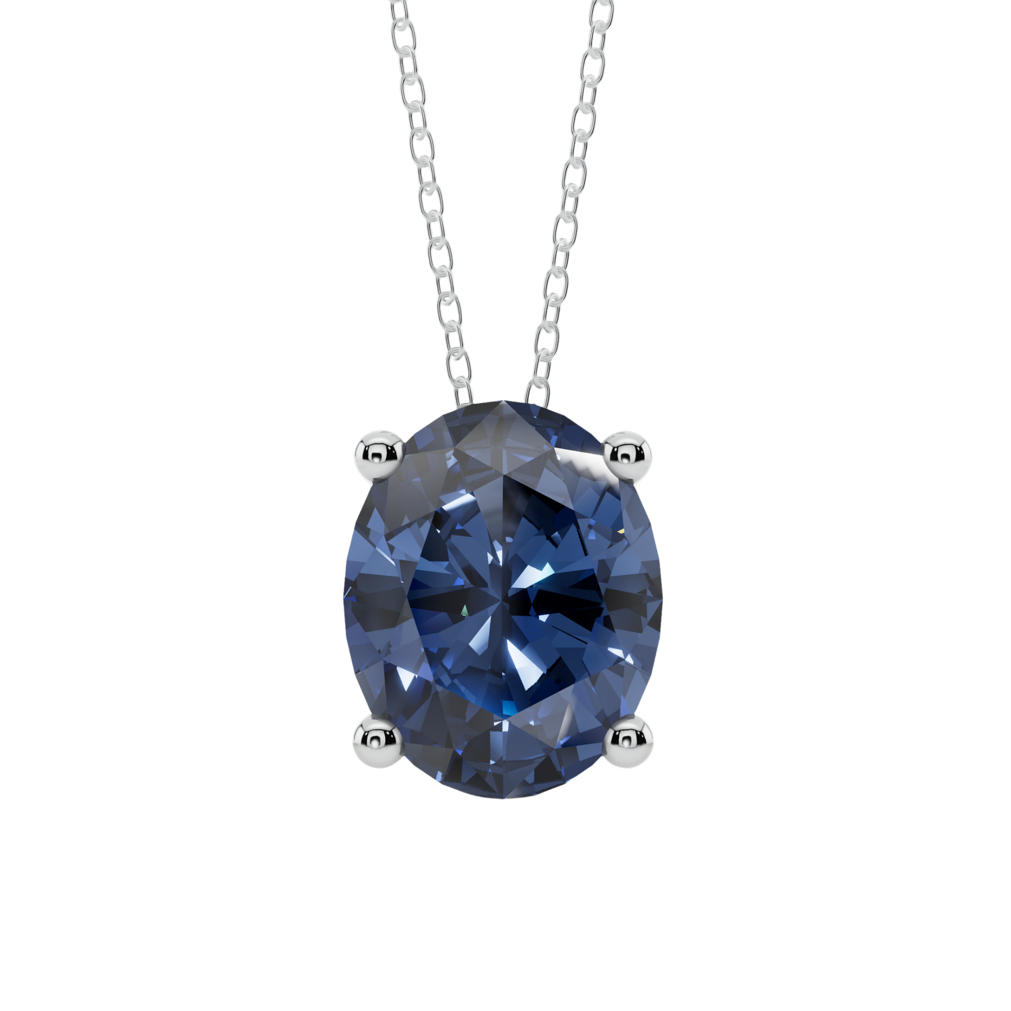Blue Oval Solitaire 925 Silver Necklace | Velmé