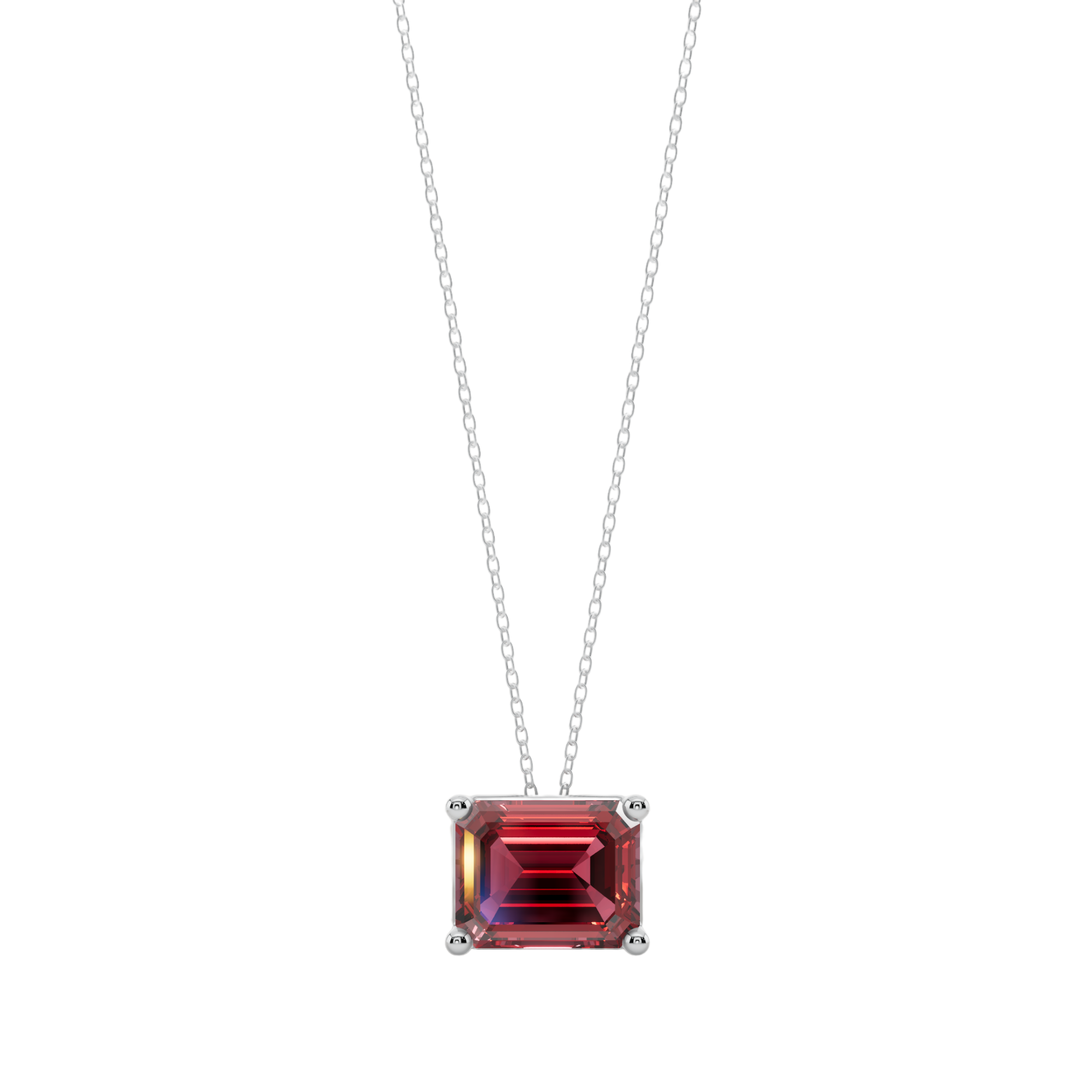 Red Emerald Solitaire 925 Silver Necklace | Velmé