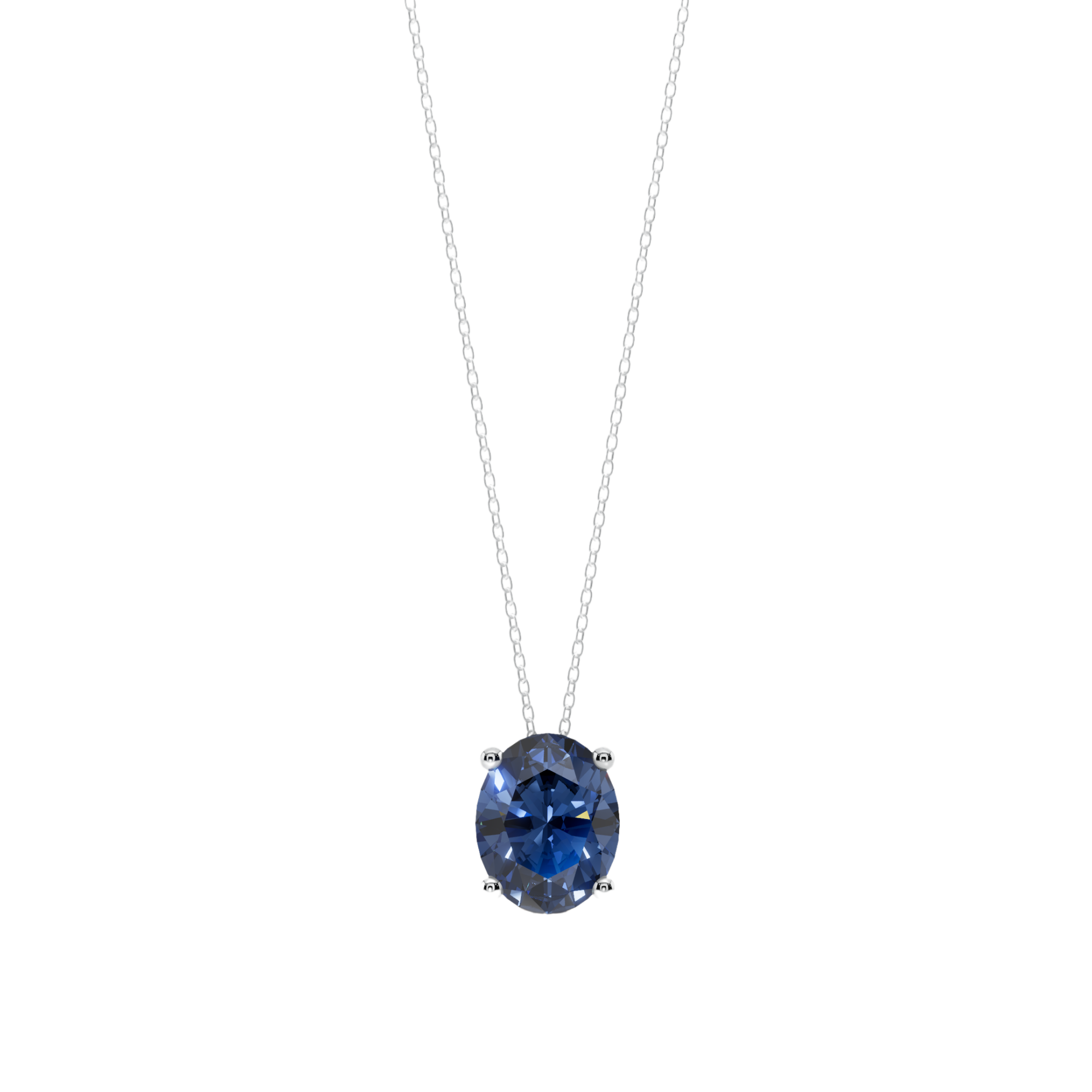 Blue Oval Solitaire 925 Silver Necklace | Velmé
