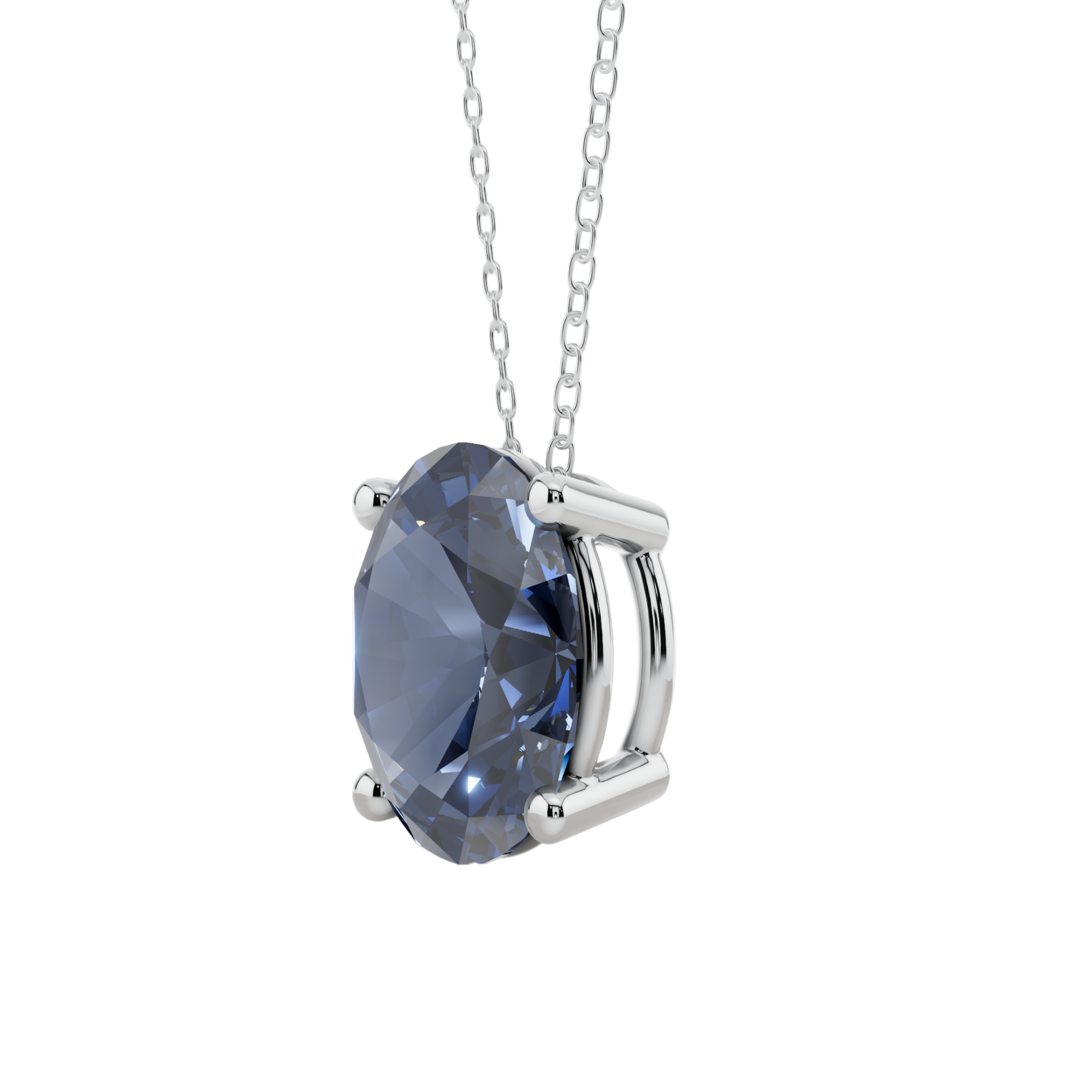 Blue Oval Solitaire 925 Silver Necklace | Velmé