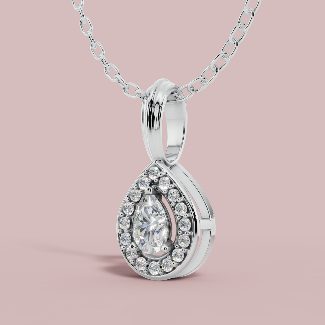 Halo Classic Pear Drop 925 Pure Silver Necklace My Store