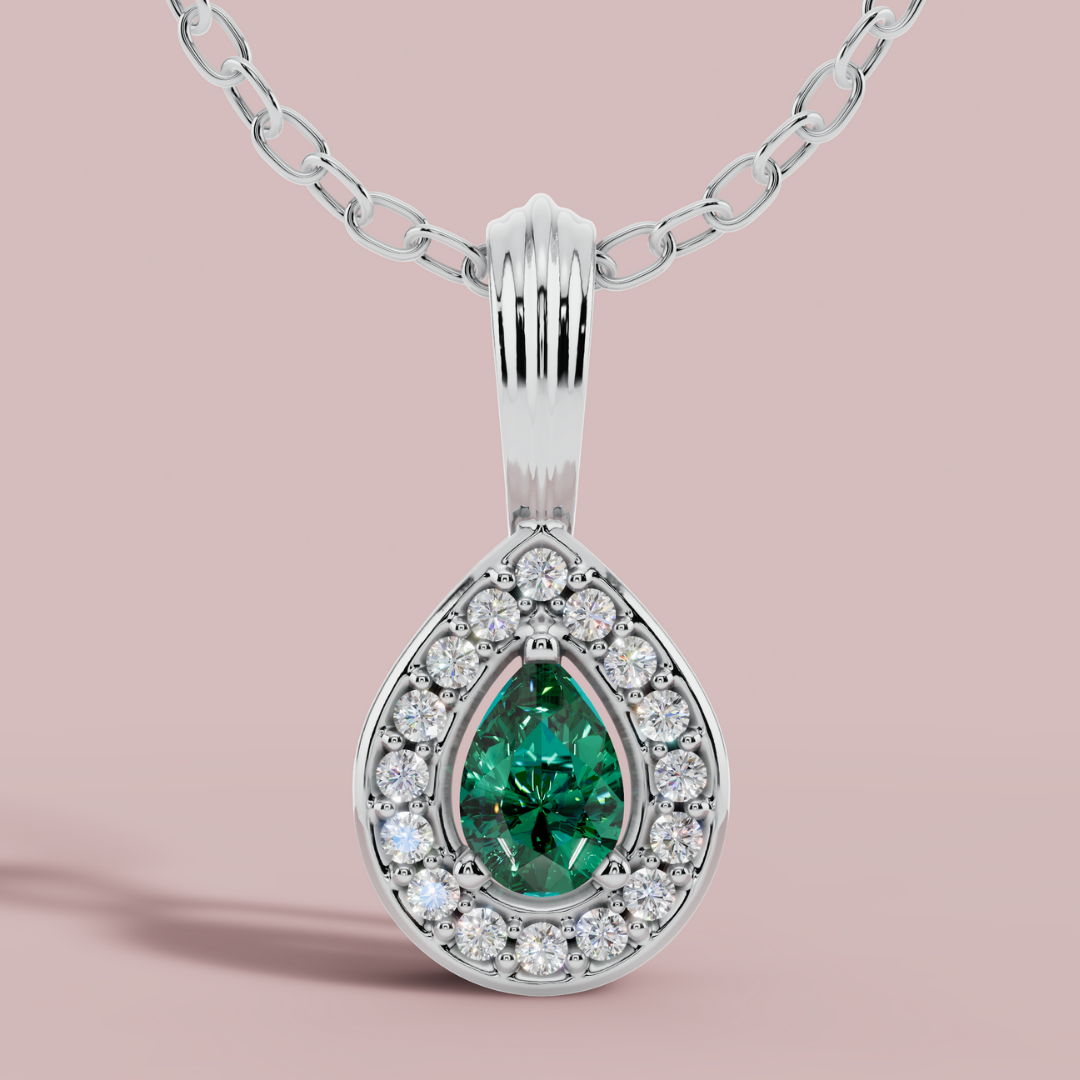 Delphi Green Pear 925 Pure Silver Necklace My Store