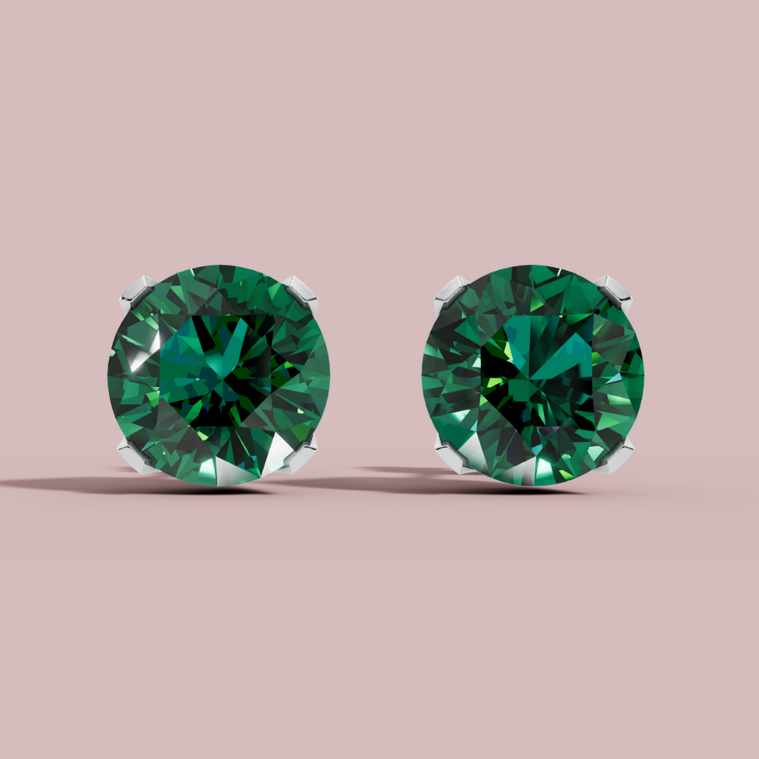 Classic Green Round 925 Pure Silver Stud Earrings My Store