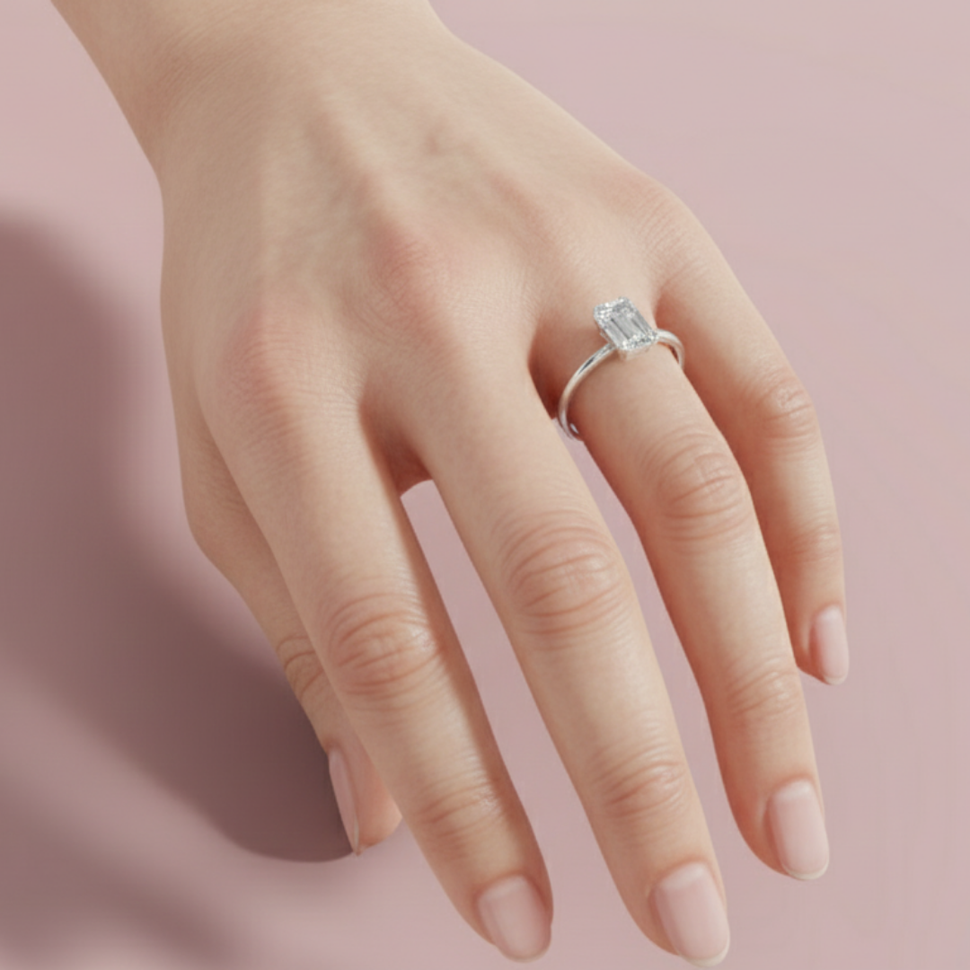 Half Bezel Radiant Solitaire 925 Pure Silver Ring My Store