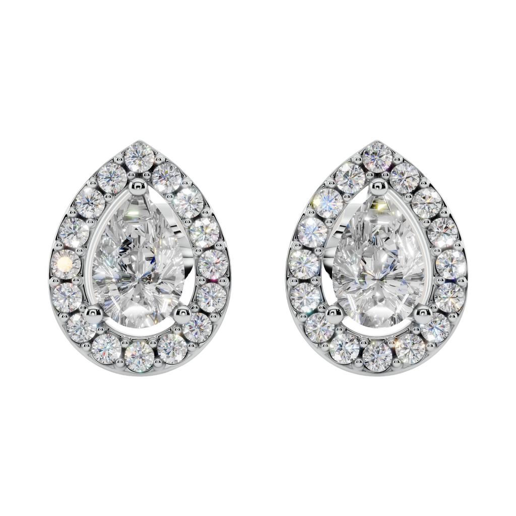 Classic Halo Solitaire Pear Earrings | Velmé