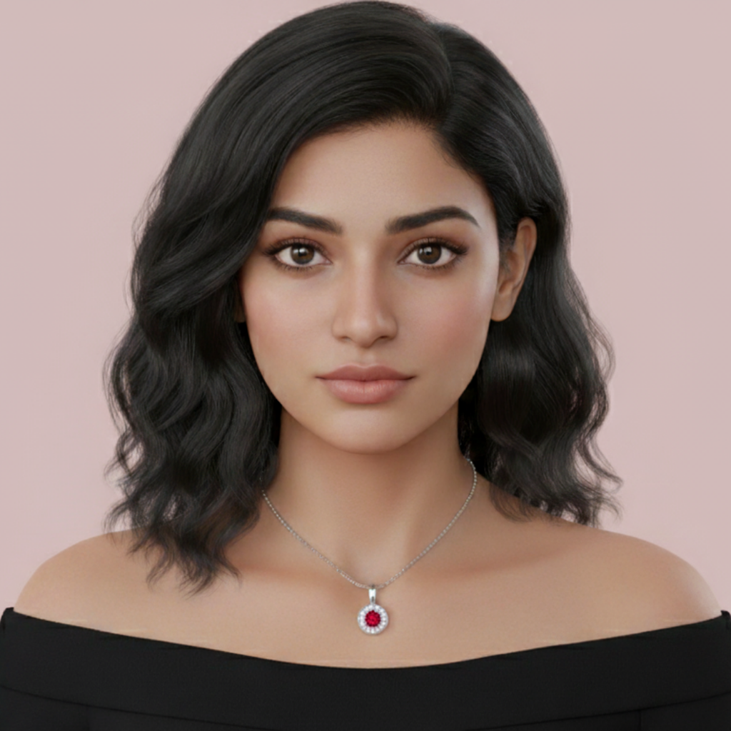 Sanaaz Red Round 925 Pure Silver Necklace My Store