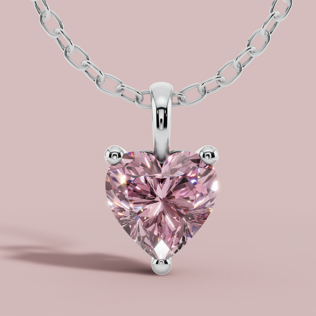 Signature Pink Heart Solitaire 925 Pure Silver Necklace My Store