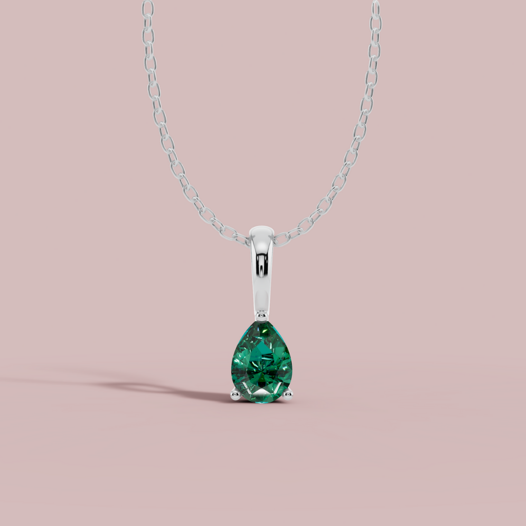Green Teardrop Solitaire 925 Pure Silver Necklace My Store