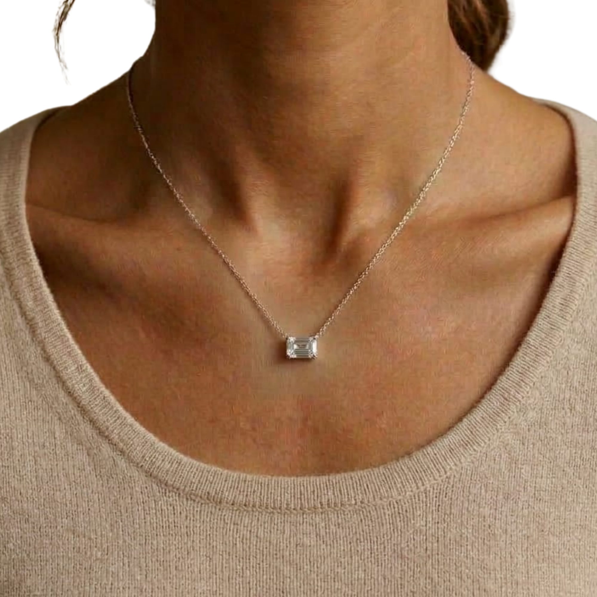 Luxe Emerald-Cut Solitaire 925 Silver Necklace | Velmé