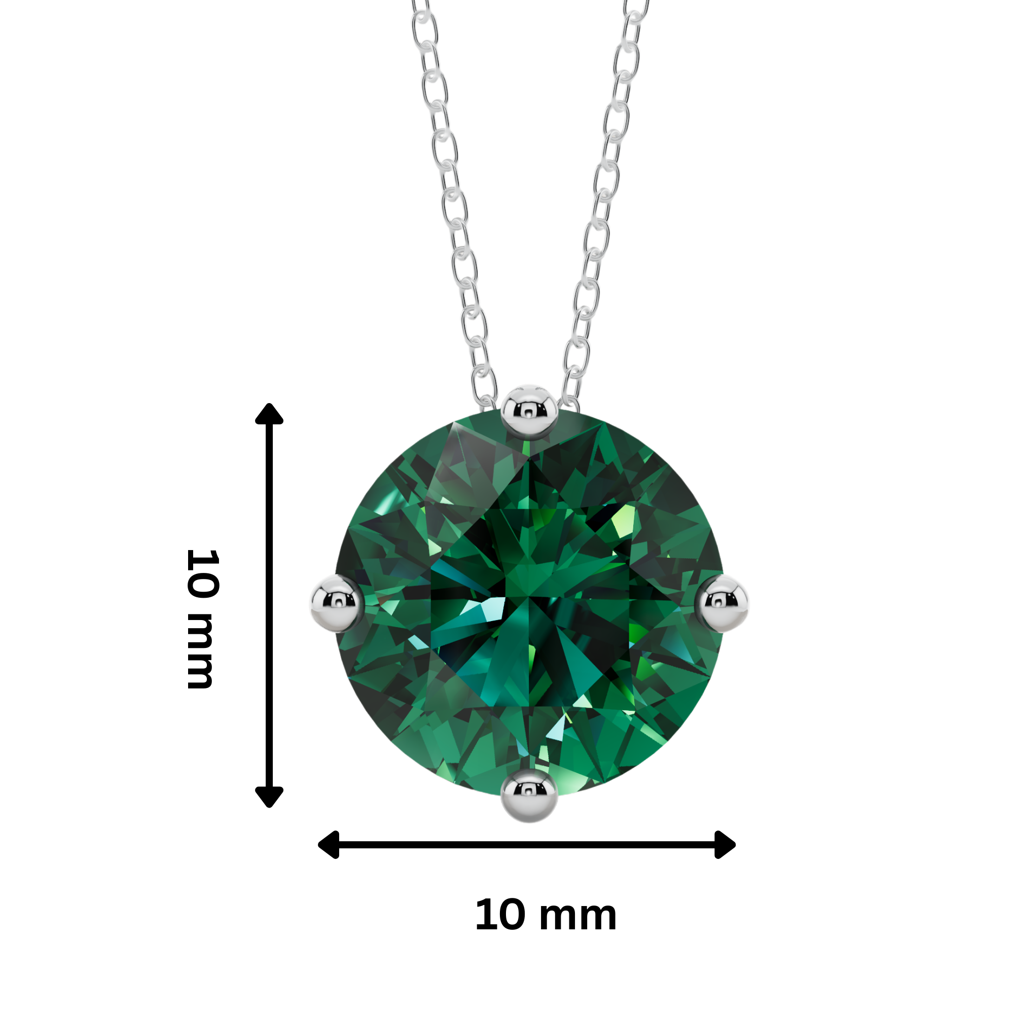 Green Round Solitaire 925 Silver Necklace | Velmé