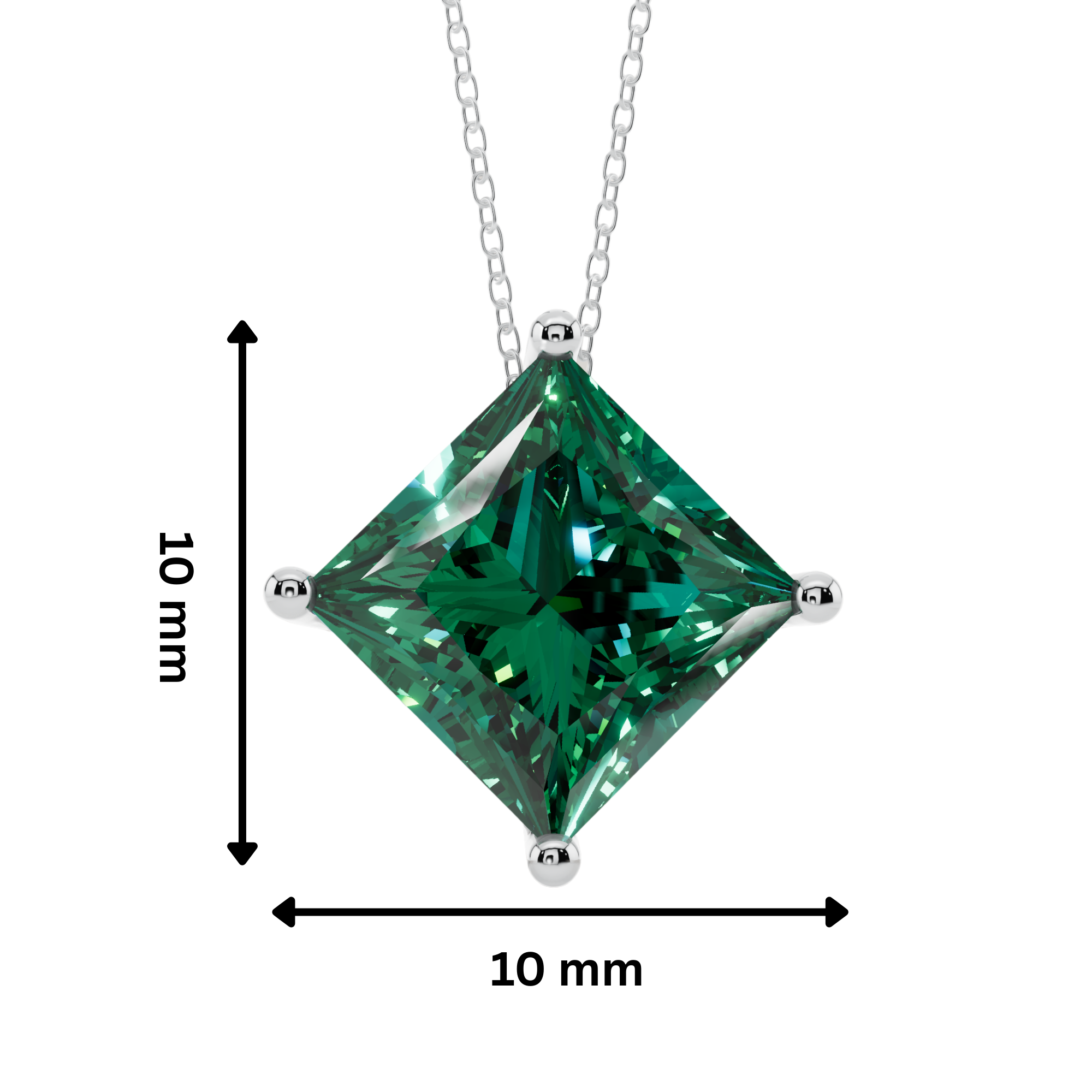 Green Bold Princess Solitaire 925 Silver Necklace | Velmé
