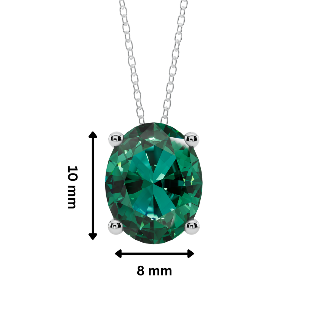 Green Oval Solitaire 925 Silver Necklace | Velmé