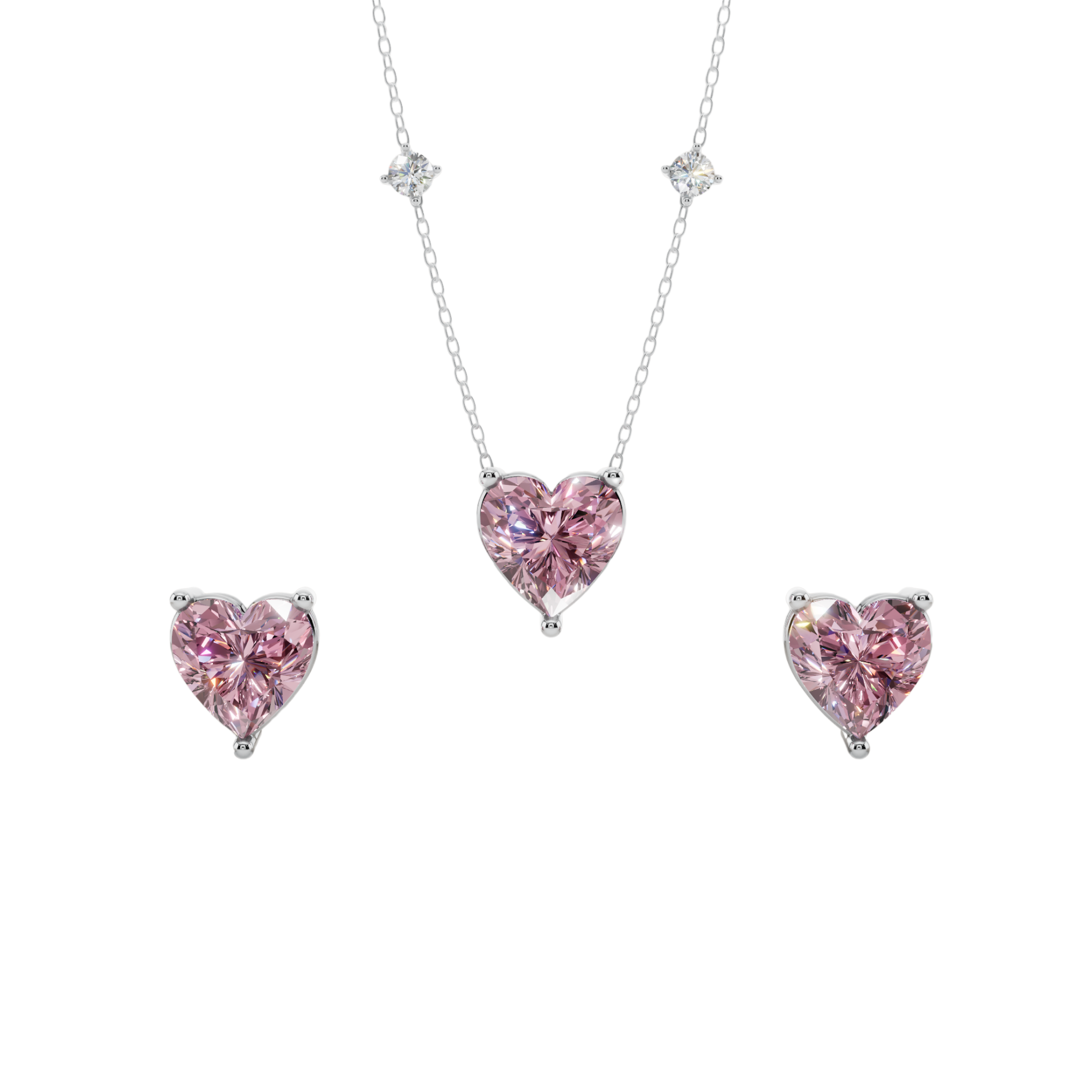 Blush Heart Solitaire Necklace Set | 925 Sterling Silver