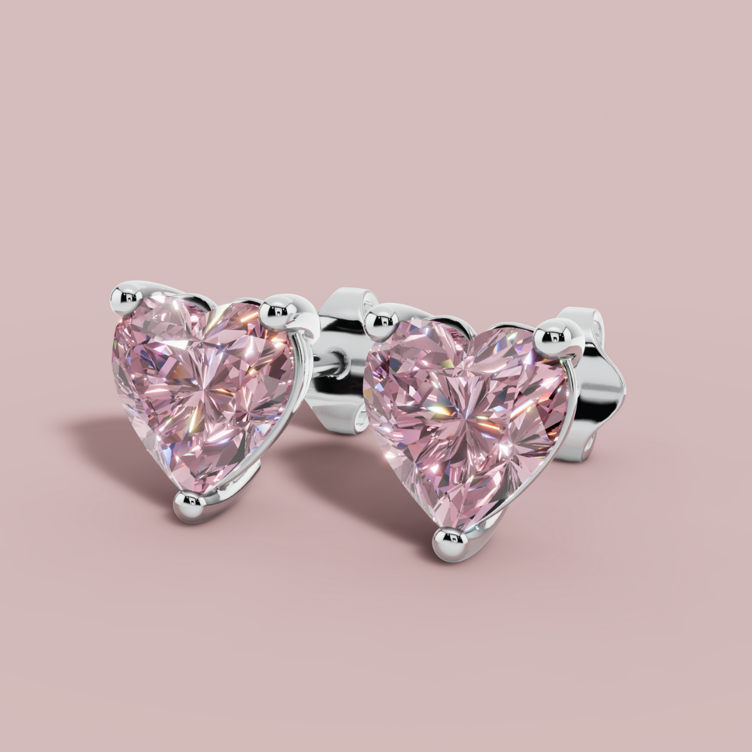 Signature Pink Heart 925 Pure Silver Stud Earrings My Store